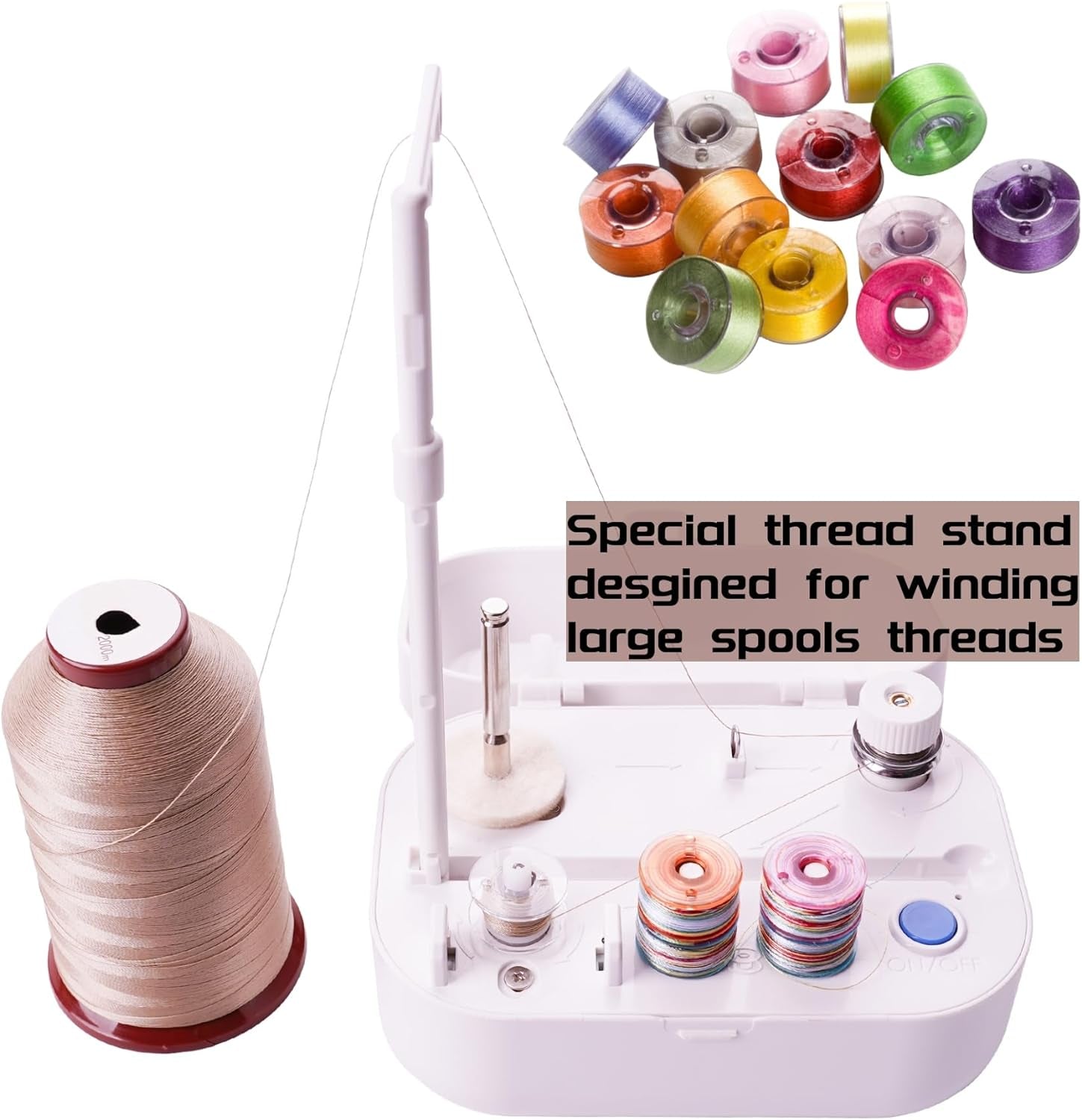 Automatic Bobbin Winder with Auto Stopper, Large Spool Thread Holder and Extra 6 Spools of 400 Yards Polyester Threads for Sewing Machine Thread Winding Use