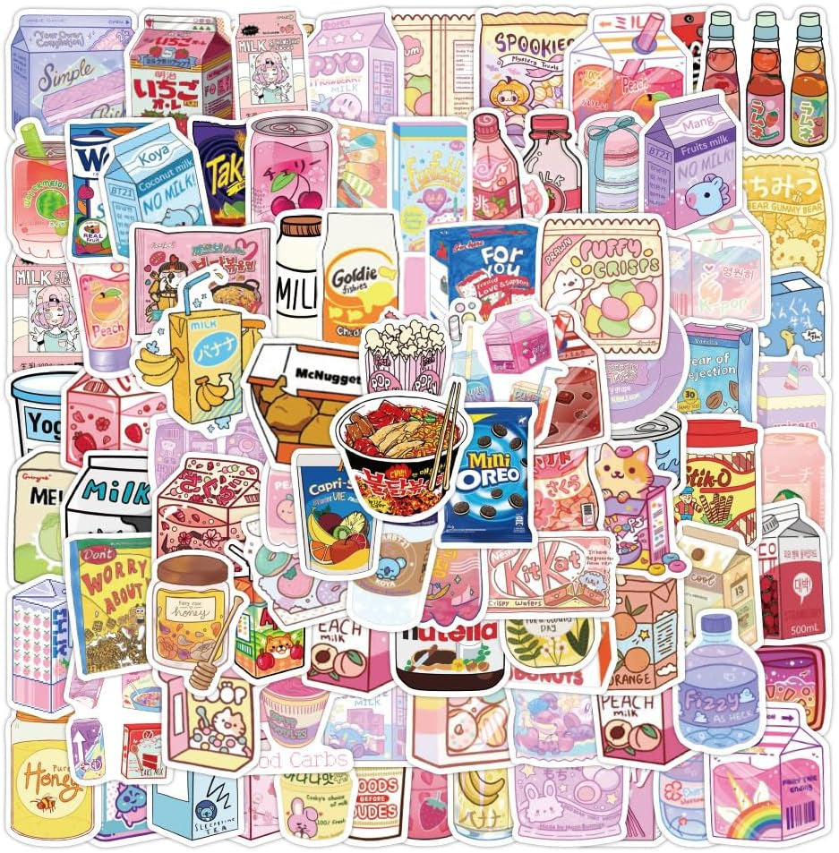 100Pcs Cute Snack Stickers Food Stickers Drink Stickers, Cute Small Stickers Set Kawaii for Teens/Boys/Girls/Adults