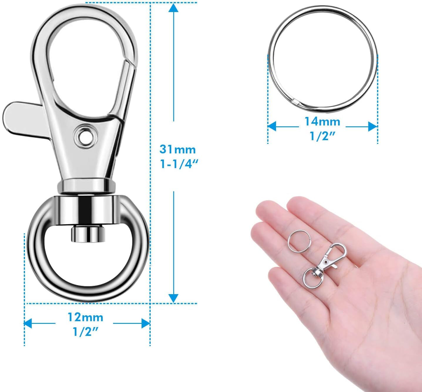 Key Chain Swivel Hooks,  100Pcs Keychain Hardware Metal Swivel Snap Hook Lanyard Clips Hooks with Keychain Rings for Keychain Hardware and Lanyard Charms