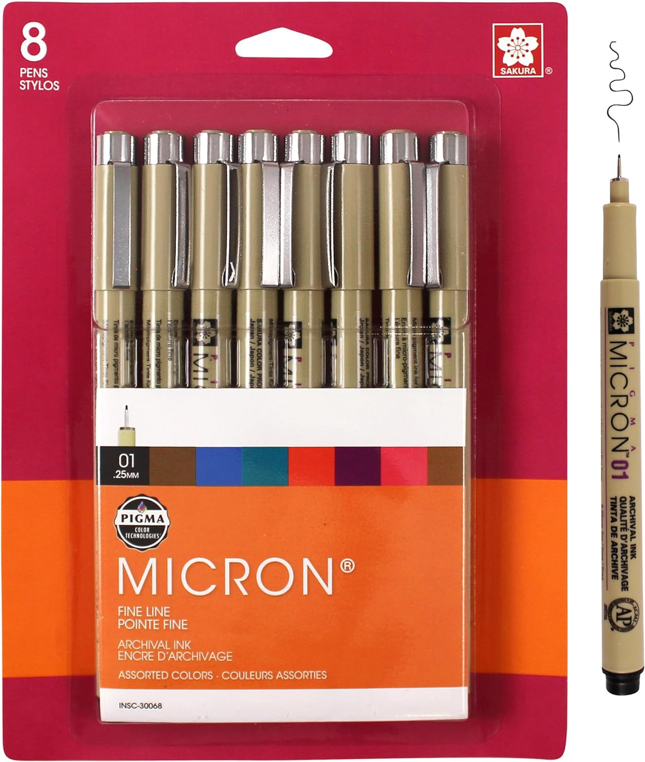 Pigma Micron Fineliner Pens - Archival Black and Colored Ink Pens - Pens for Writing, Drawing, or Journaling - Black and Colored Ink - 01 Point Size - 8 Pack