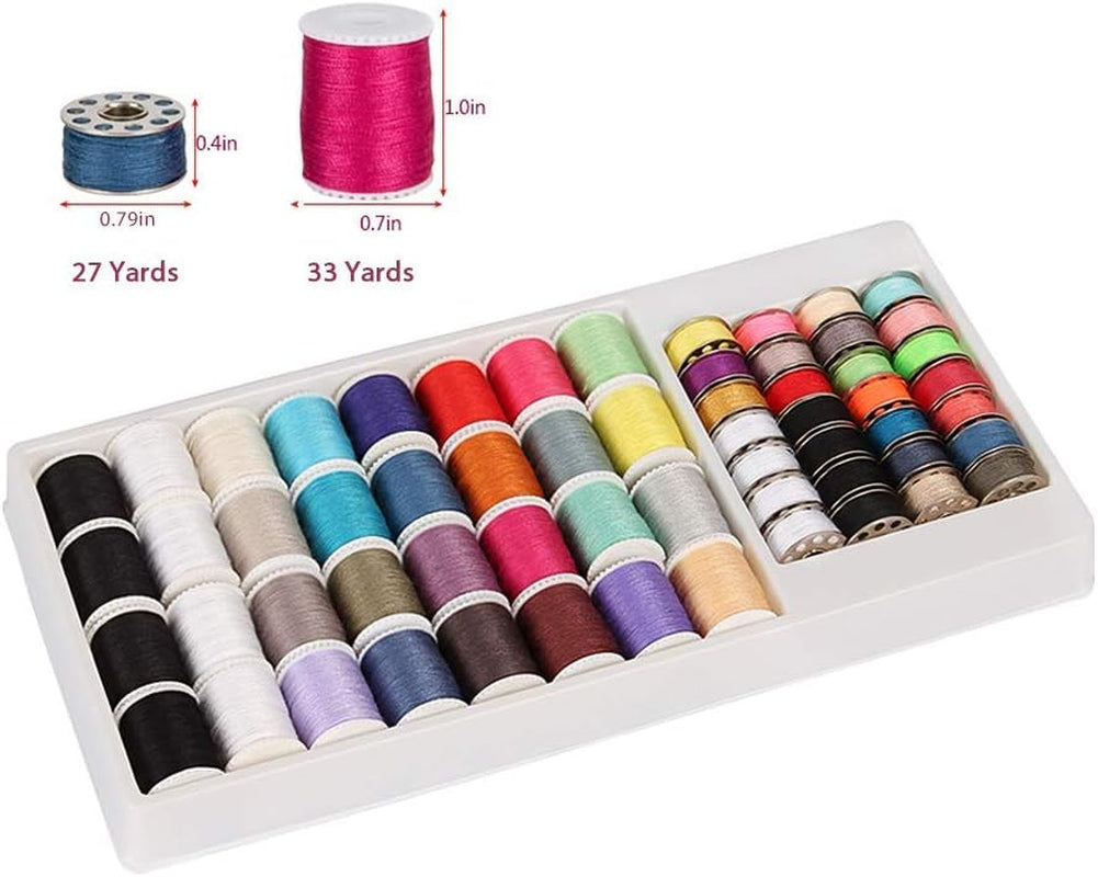 60 Pcs Bobbins Sewing Thread Kit, Polyester Mini Bobbins and Thread Spools for Hand &amp; Machine Sewing