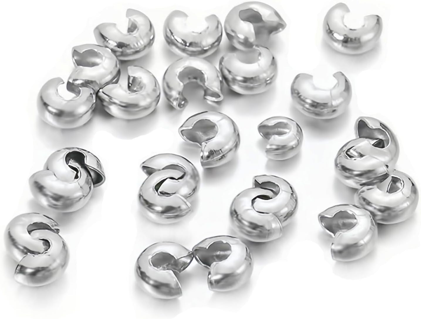 100Pcs Crimp Beads for Jewelry Making - 18K Platinum Crimp Bead Covers, Half round Open Crimp Bead Knot Covers 4Mm (0.16 Inch) Beads Gold Plated Brass for Jewelry Craft Making