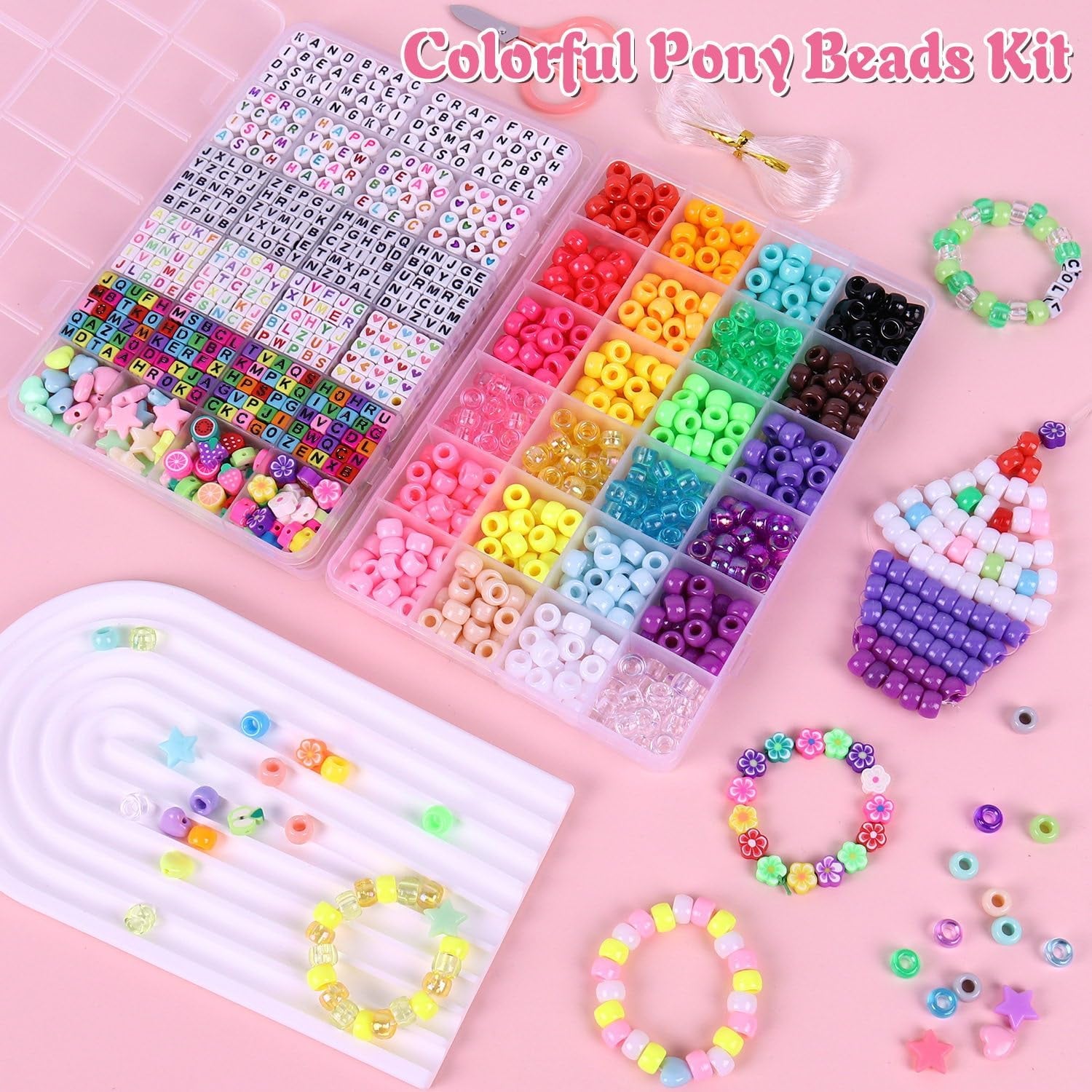 1500Pcs Pony Beads Bracelet Making Kit, 24 Colors Friendship Bracelet Kit Kandi Beads, Letter Beads Heart Beads with Elastic String for Jewelry Making DIY Craft Gifts for Adults