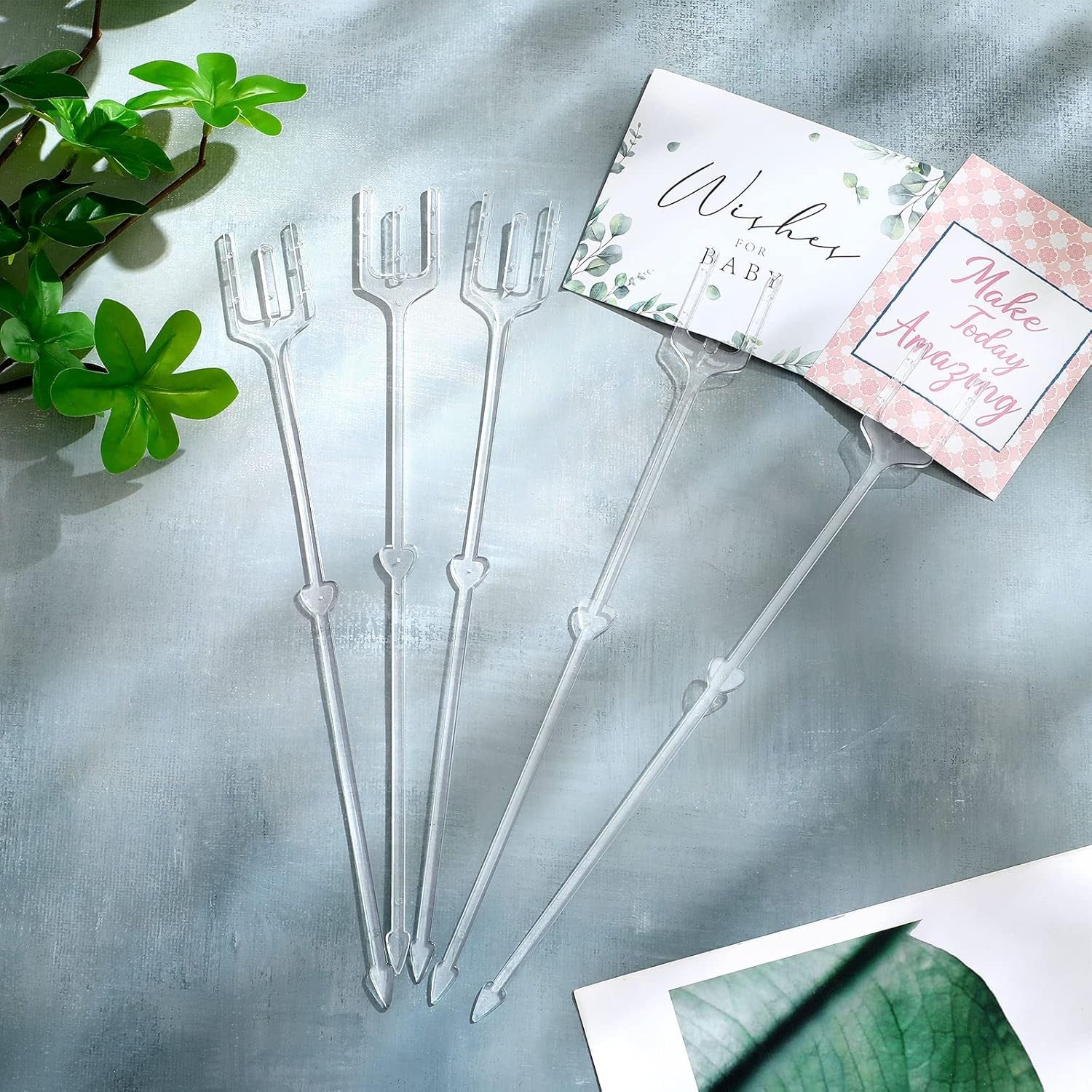 240 Pcs Floral Picks Card Holder Plastic Straight Head Flower Card Holder Stick for Card Photo Floral Bouquet Arrangement Valentine'S Day Wedding Birthday Party Decoration (Fork Shape, 9.4 Inch)