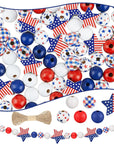 180 Pieces Patriotic Beads 4Th of July Wood Beads Independence Day Craft Bead America Flag Stars Beads Blue White Red Plaid Bead for DIY Garland Bracelet Necklaces Tiered Tray Decor (Classic Style)