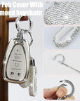 Key Fob Cover with Diamond Keychain for Women Car Key Holder Compatible with Chevy Chevrolet Equinox Malibu Cruze Traverse Camaro Trax Blazer Volt Bolt Protector, 5 Buttons (Silver-Heart)