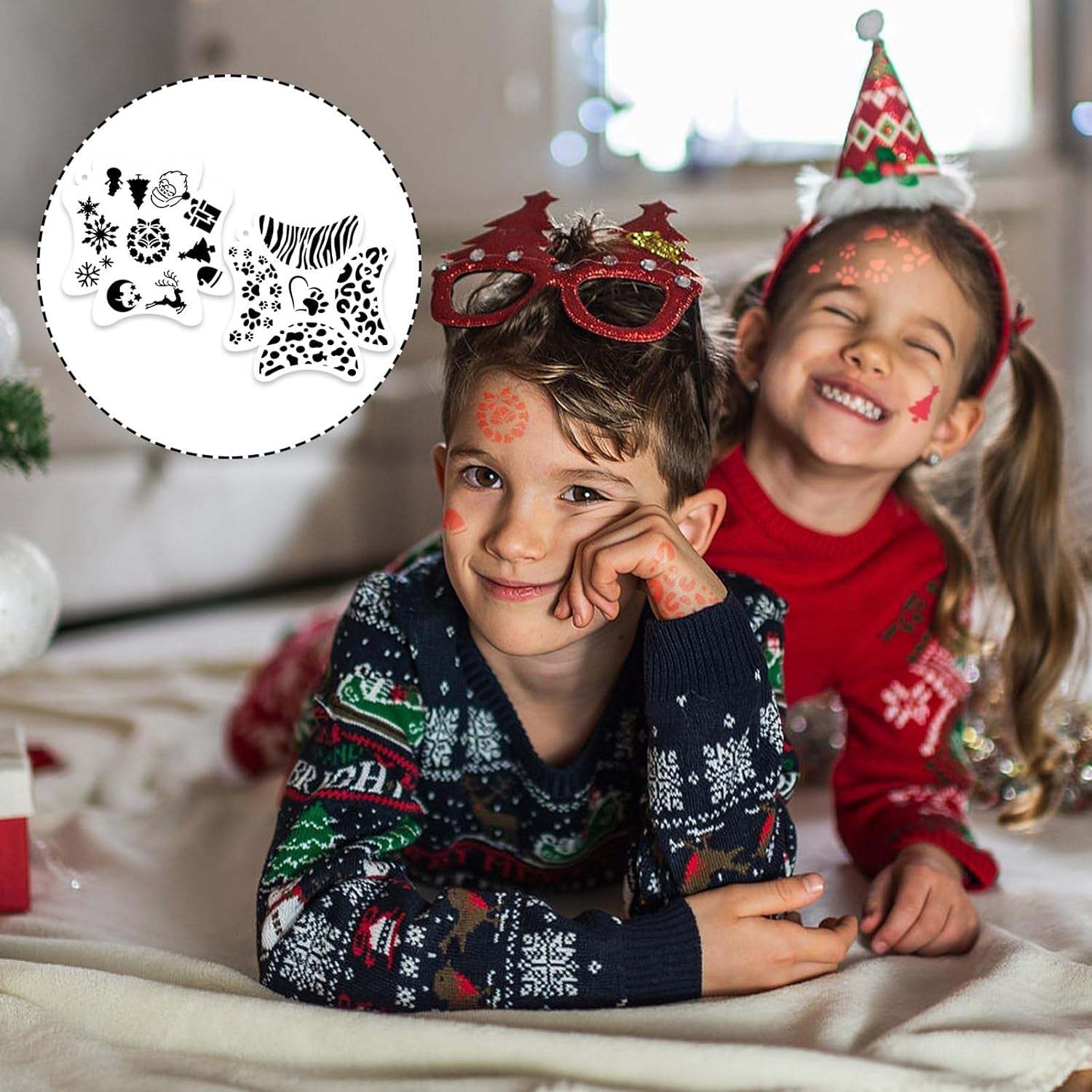 16 Pcs Face Paint Stencils, 121 Patterns Body Facial Painting Stencils, Reusable Mermaid Scale Flowers Face Tattoo Stencils Makeup Kit Face Tracing Stencils for Christmas Holiday Halloween Party