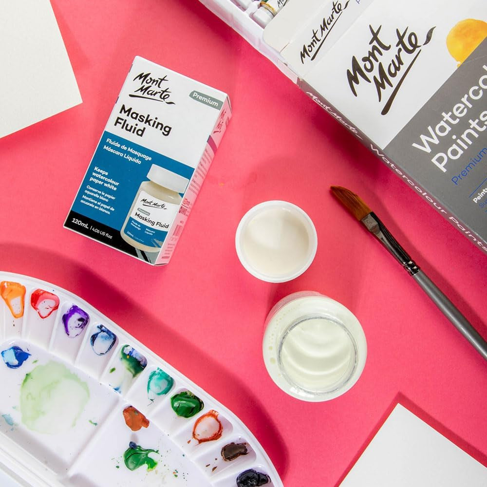 Masking Fluid Premium 120Ml (4.06 US Fl.Oz), Masking Fluid for Watercolor Painting, Keeps Areas Free of Color and Edges Crisp, Resists Watercolor, Ink and Pouring Paint