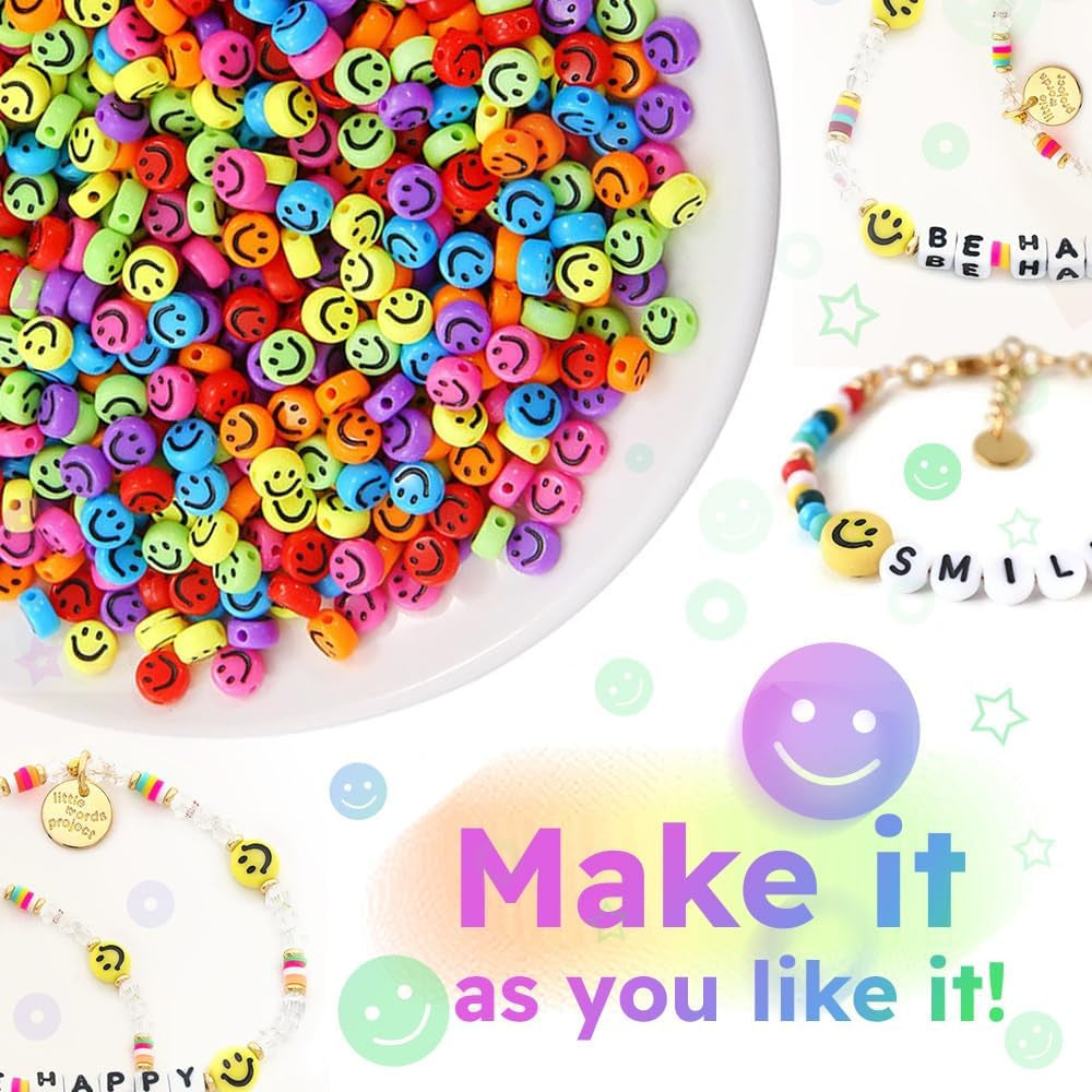 650 Pcs of Smiley Face Beads, 7X4 Mm, Big Pack | Mixed Colorful Beads, Happy Face Beads for DIY Jewelry Bracelet Earring Necklace Craft Making Supplies