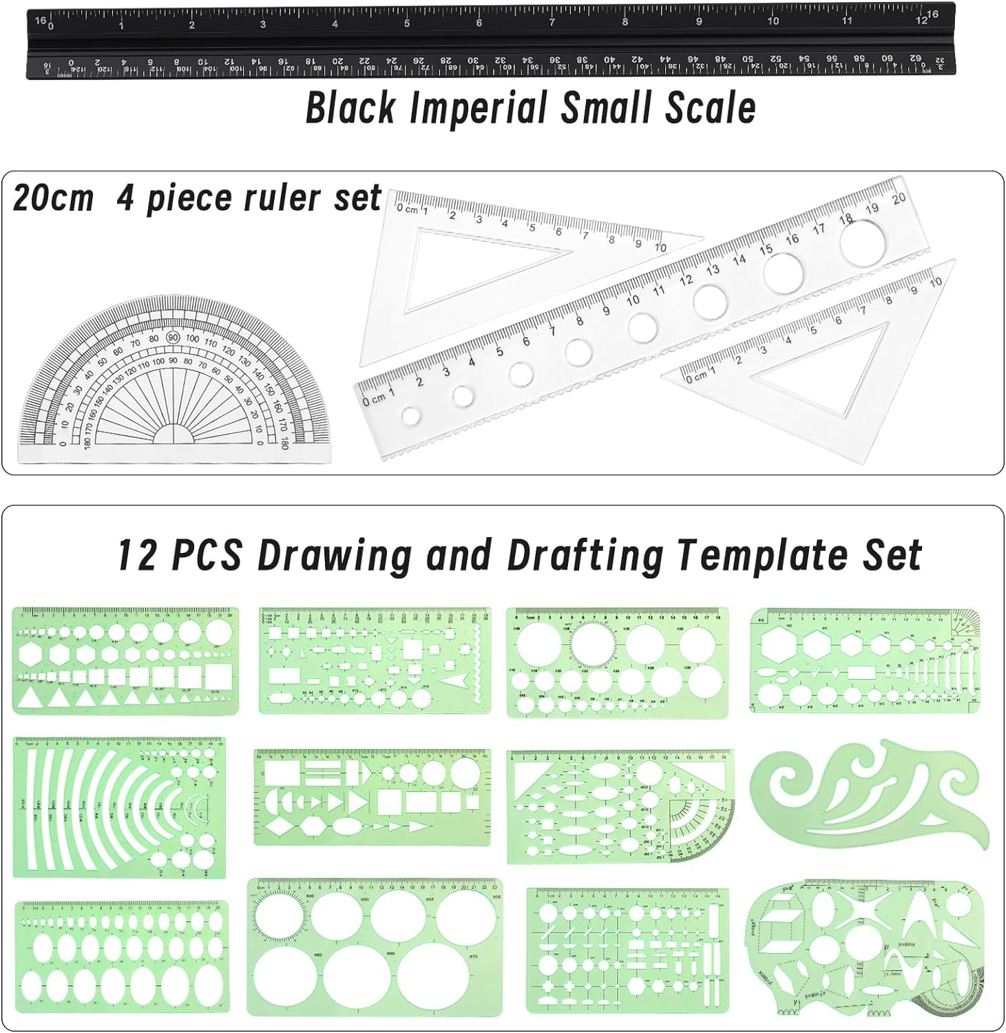 18 Pcs Geometric Drawings Templates, Drawing Stencils, Ruler Set, Circle Template for Drawing, Drafting Tools with a Storage Bag for Architecture, Studying, Office, Designing