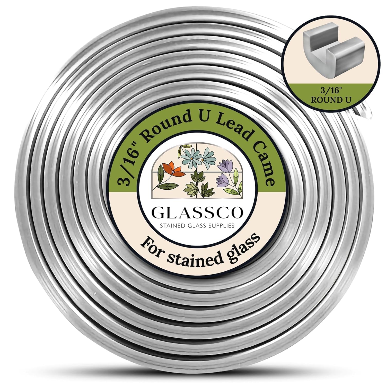 3/16" round U Lead Came for Stained Glass – 6 Ft Lead U Hobby Came by