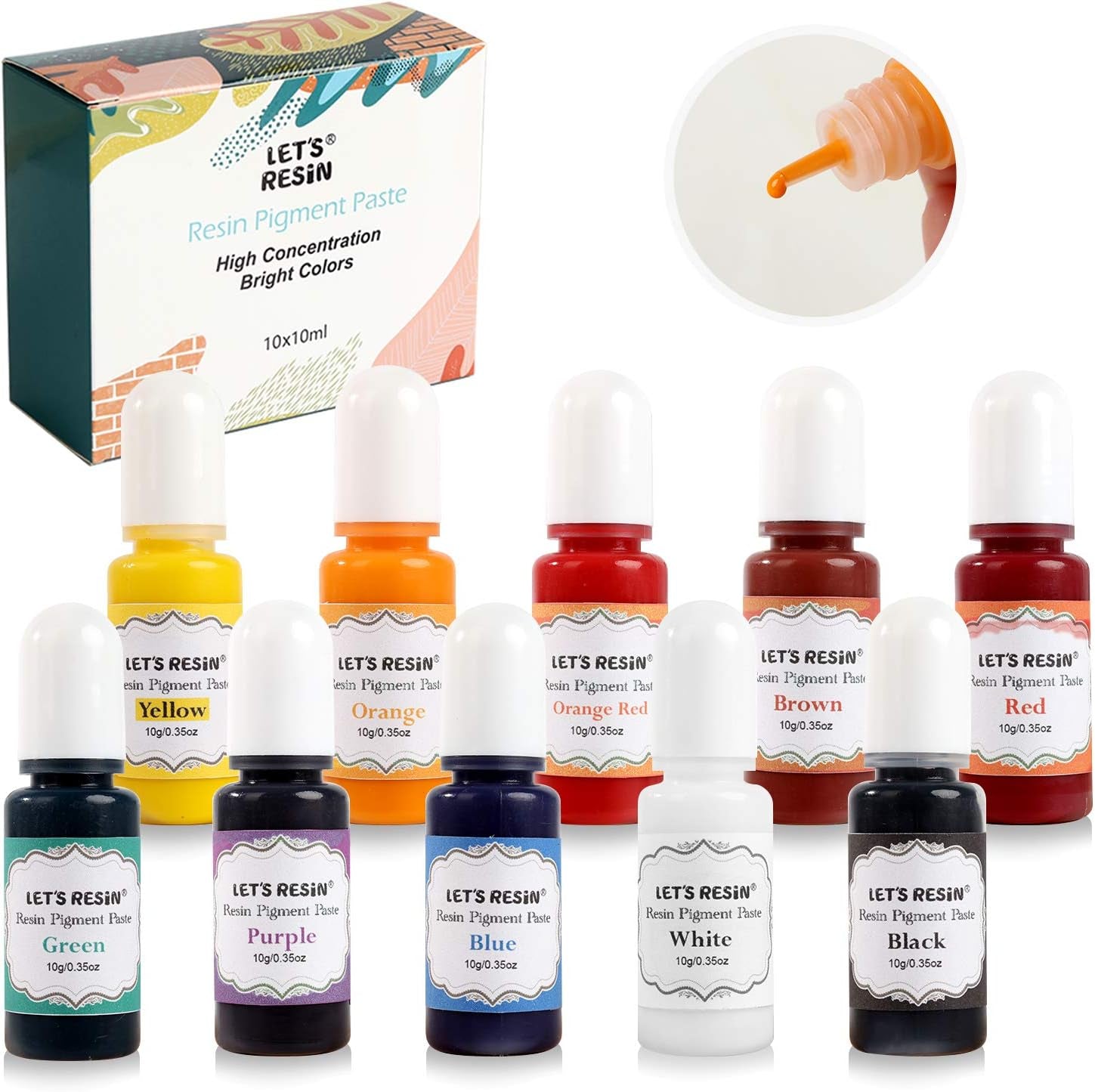 Opaque Resin Pigment,10 Colors Epoxy Resin Pigment Paste Each 0.35Oz,High Pigmented Resin Coloring Paste,Resin Colorant for Epoxy Resin Coloring,Resin Jewelry,Resin Molds