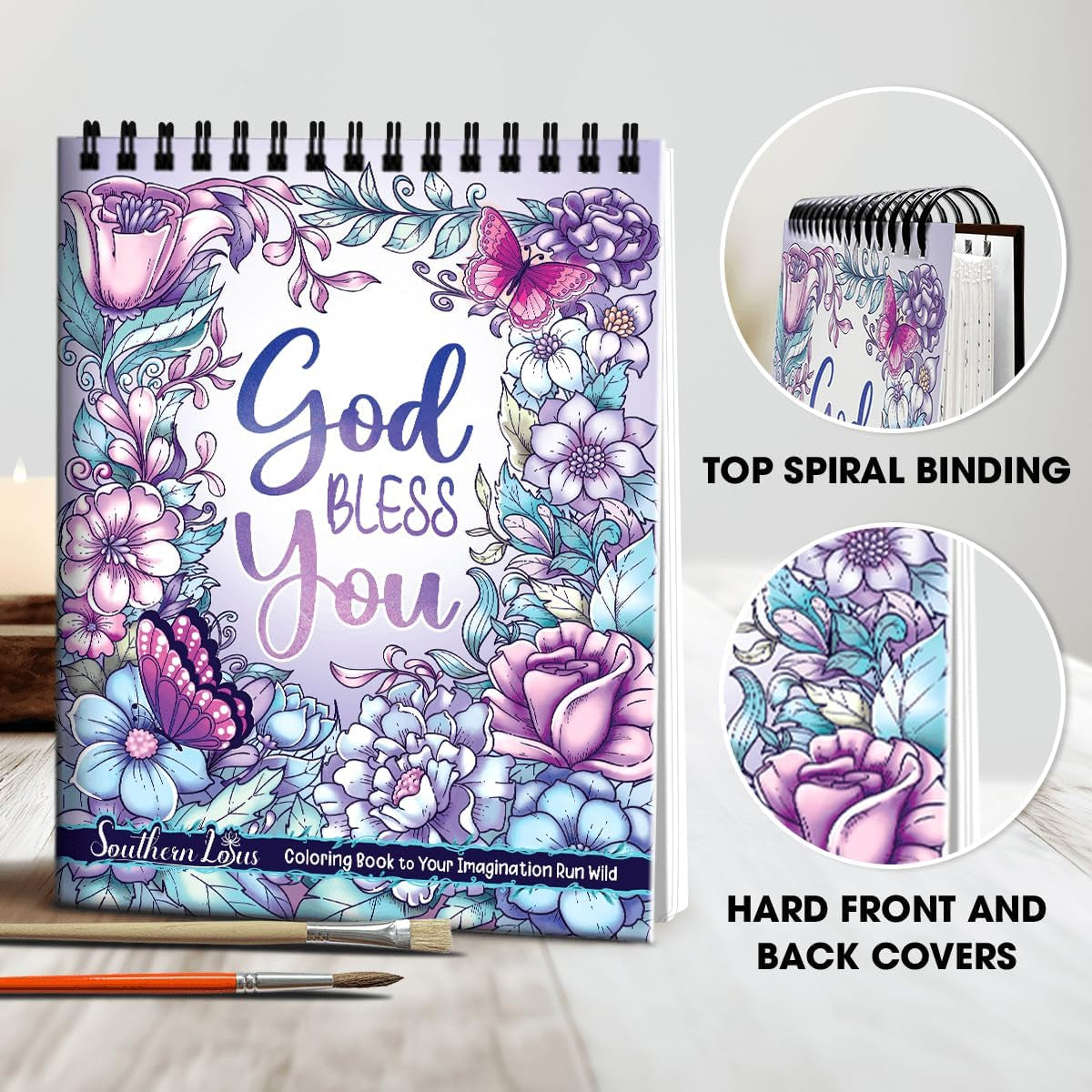 Flowers Patterns Hardcover Pages Poster God Bless You Spiral Coloring Book for Adults with Inspirational Bible Phrases Motivational Scripture Quotes Mindfulness Relaxing
