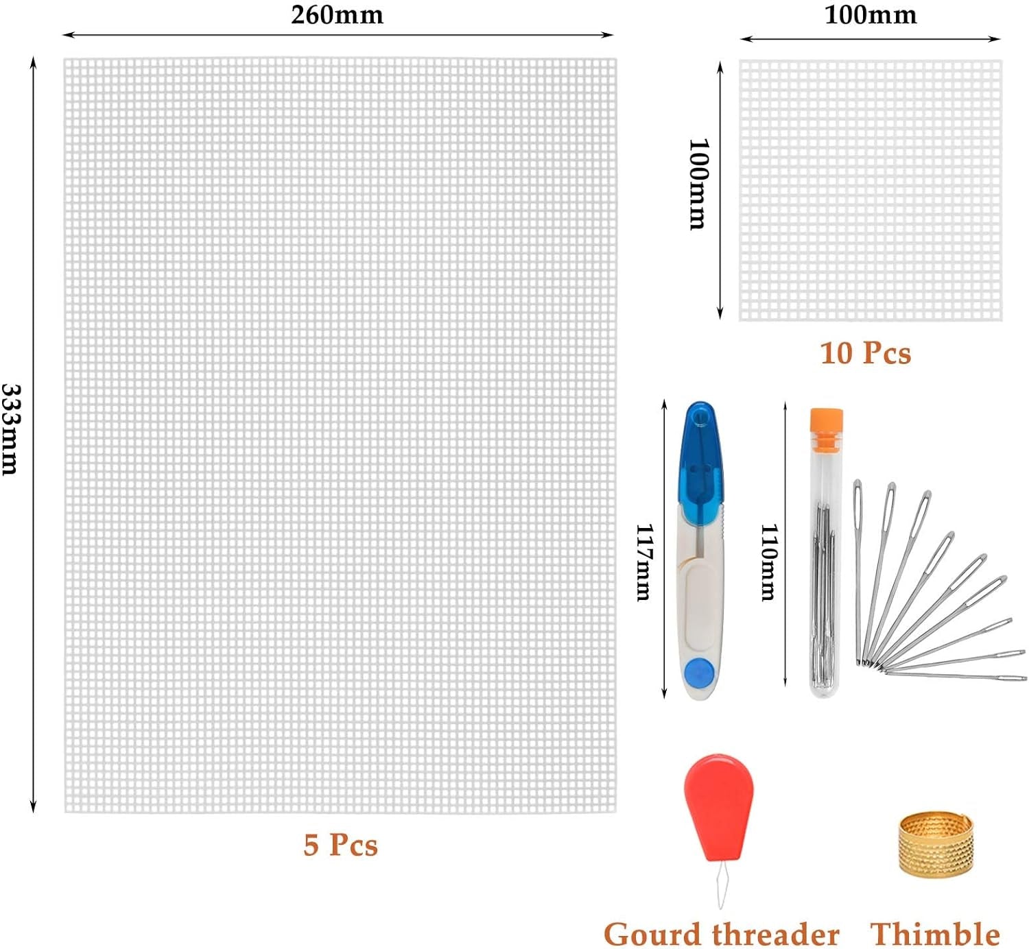 39Pcs Mesh Plastic Canvas Sheets Kit Including 15 Pieces Clear Plastic Canvas, 12 Color Acrylic Yarn and Embroidery Tools for Embroidery Plastic Canvas Craft