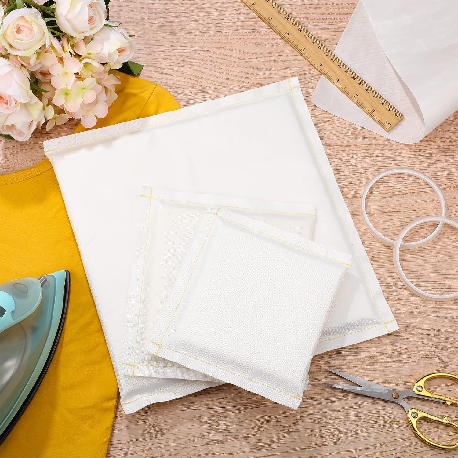 3 Sizes Pressing Pillow for Heat Press with 1 Heat Press Transfer Paper and 2 Roll of Tape Heat Press Pillow Bundle for Ironing T-Shirts and Screen Print (White)