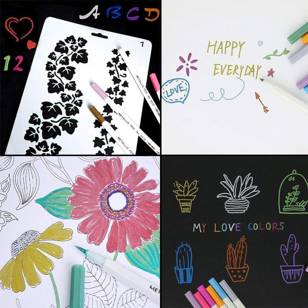Metallic Marker Pens, 12 Colors Hard Fine Tip Metallic Markers for Black Paper, Adult Coloring, Card Making, Rock Painting, Scrapbooking Crafts, DIY Photo Album