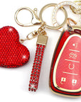 Key Fob Cover with Diamond Keychain for Women Car Key Holder Compatible with Chevy Chevrolet Equinox Malibu Cruze Traverse Camaro Trax Blazer Volt Bolt Protector, 5 Buttons (Silver-Heart)