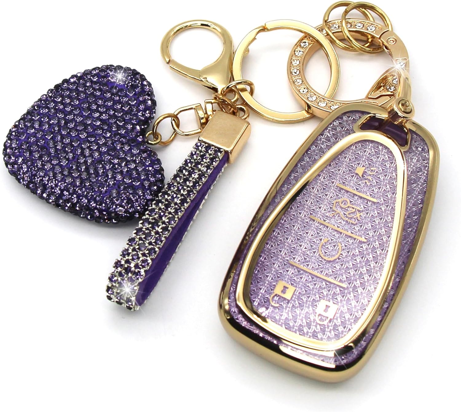 Key Fob Cover with Diamond Keychain for Women Car Key Holder Compatible with Chevy Chevrolet Equinox Malibu Cruze Traverse Camaro Trax Blazer Volt Bolt Protector, 5 Buttons (Silver-Heart)