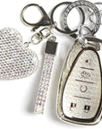 Key Fob Cover with Diamond Keychain for Women Car Key Holder Compatible with Chevy Chevrolet Equinox Malibu Cruze Traverse Camaro Trax Blazer Volt Bolt Protector, 5 Buttons (Silver-Heart)