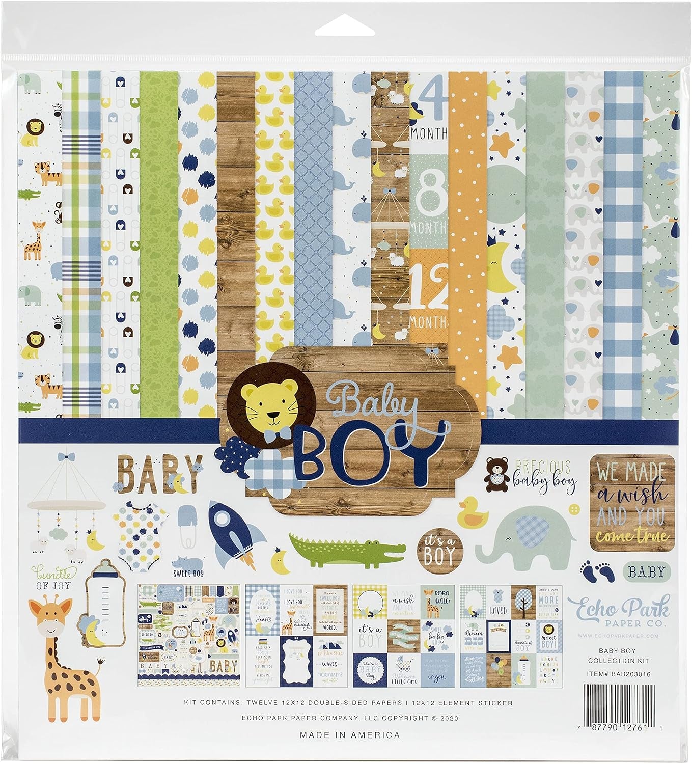 Baby Boy Collection Kit Paper, Blue, Green, Mint, Yellow 12-X-12-Inch