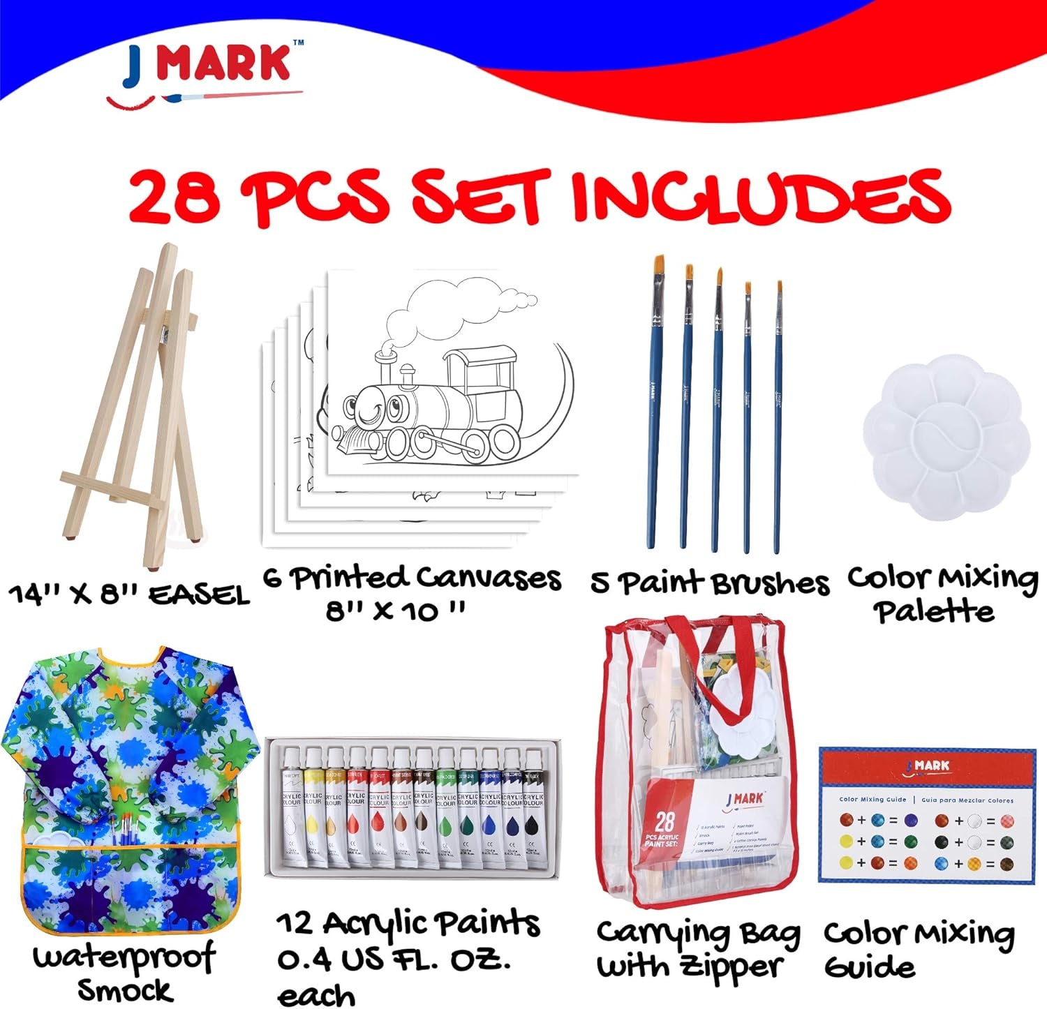 Kids Paint Set – Acrylic Kids Painting Kit – Storage Bag, Paints, Easel, Canvas, Brushes
