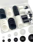 162 PCS Mixed Resin Sewing Buttons, Eco-Friendly 1 Inch Buttons with Compartmentalized Storage Box Black Buttons, 4 Holes 5 Sizes DIY White Buttons, Suitable for Sewing, DIY and Holiday Decoration.