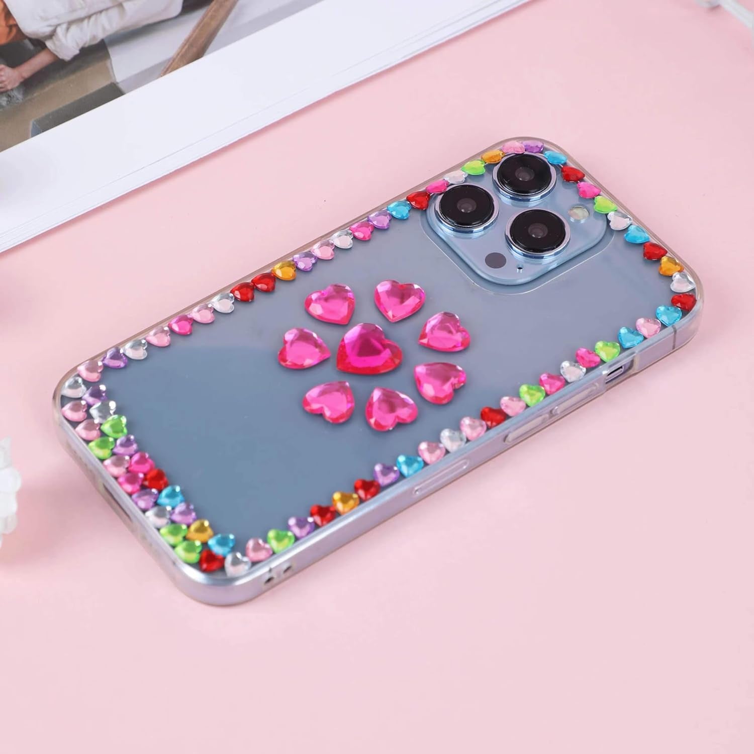 Heart Stickers Gem Stickers, 1190PCS Pink Self-Adhesive Blinger Hair Gems, Rhinestones for Nail Face, Decorative Stickers for Valentine'S Day, Wedding, Craft