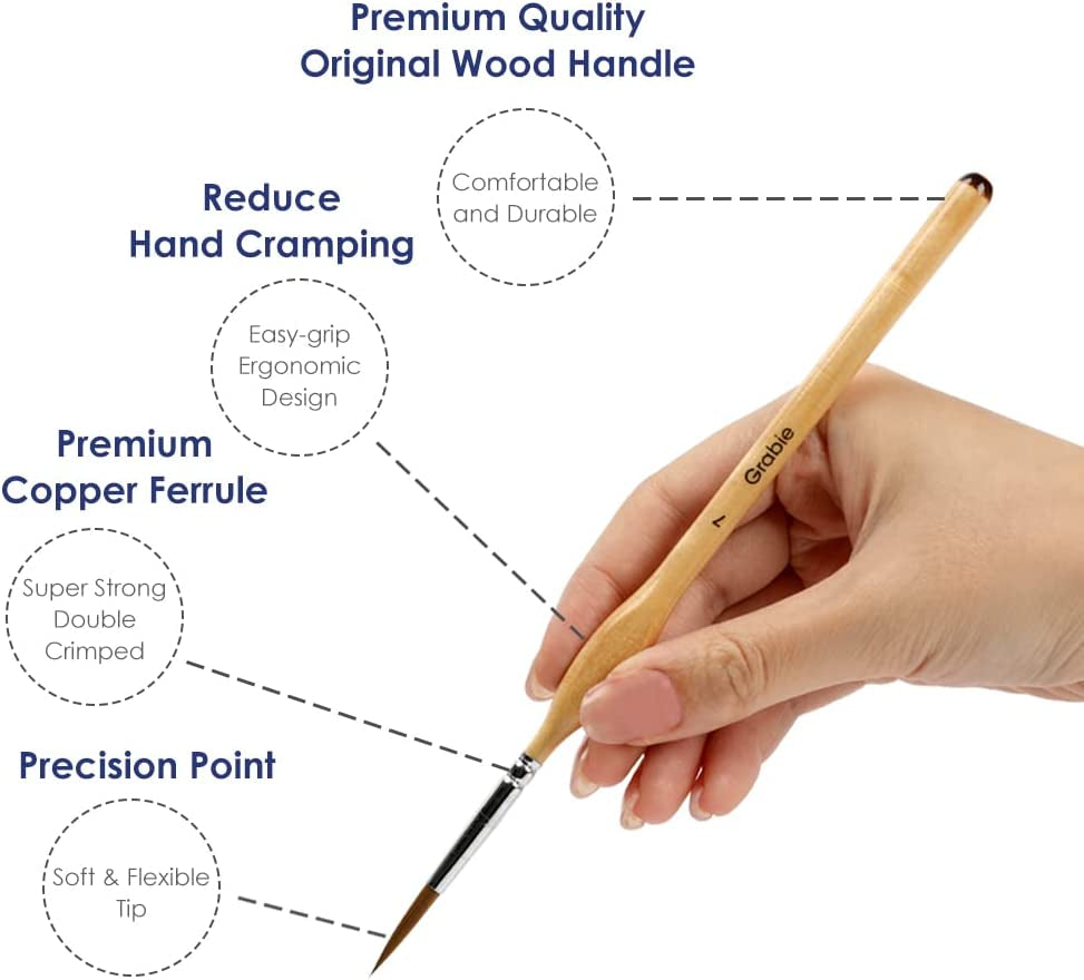 Paint Brush Set, Miniature Detail, 11 Pcs for Oil, Acrylic, Watercolor and Gouache, Nylon Hair Paint Brush with Natural Wood Handle, Great for Beginners and Professionals