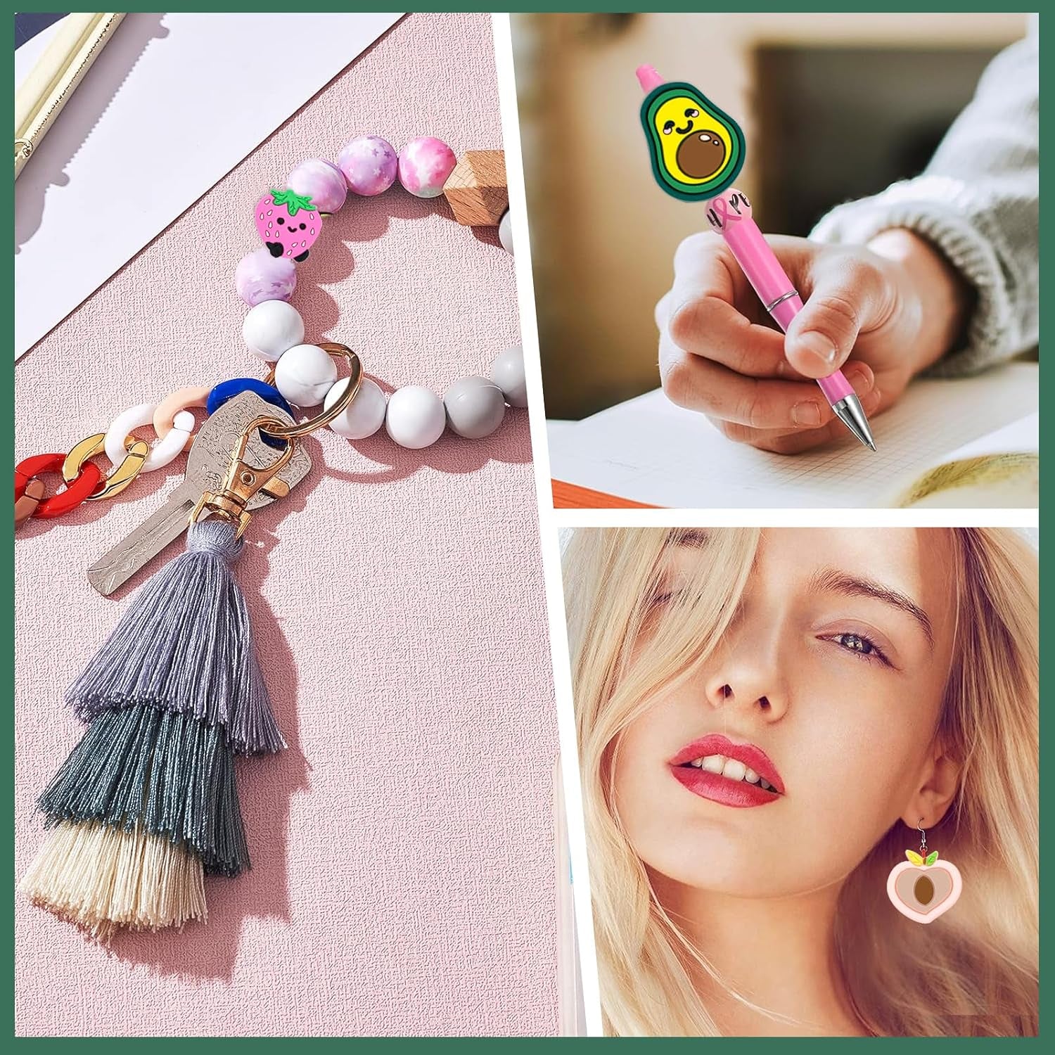 Silicone Focal Beads for Pens Characters Silicone Accessory Kit 18 Pcs Colorful Fruit Silicone Beads for Keychain Making Bracelet Necklace Handmade Crafts