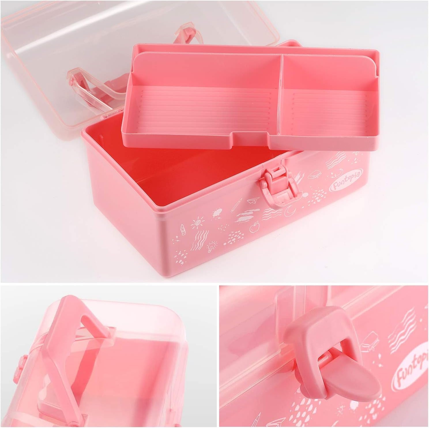 Plastic Art Box for Kids - Portable Multi-Purpose Storage Box for Toys, Crafts, Art Supplies - Pink