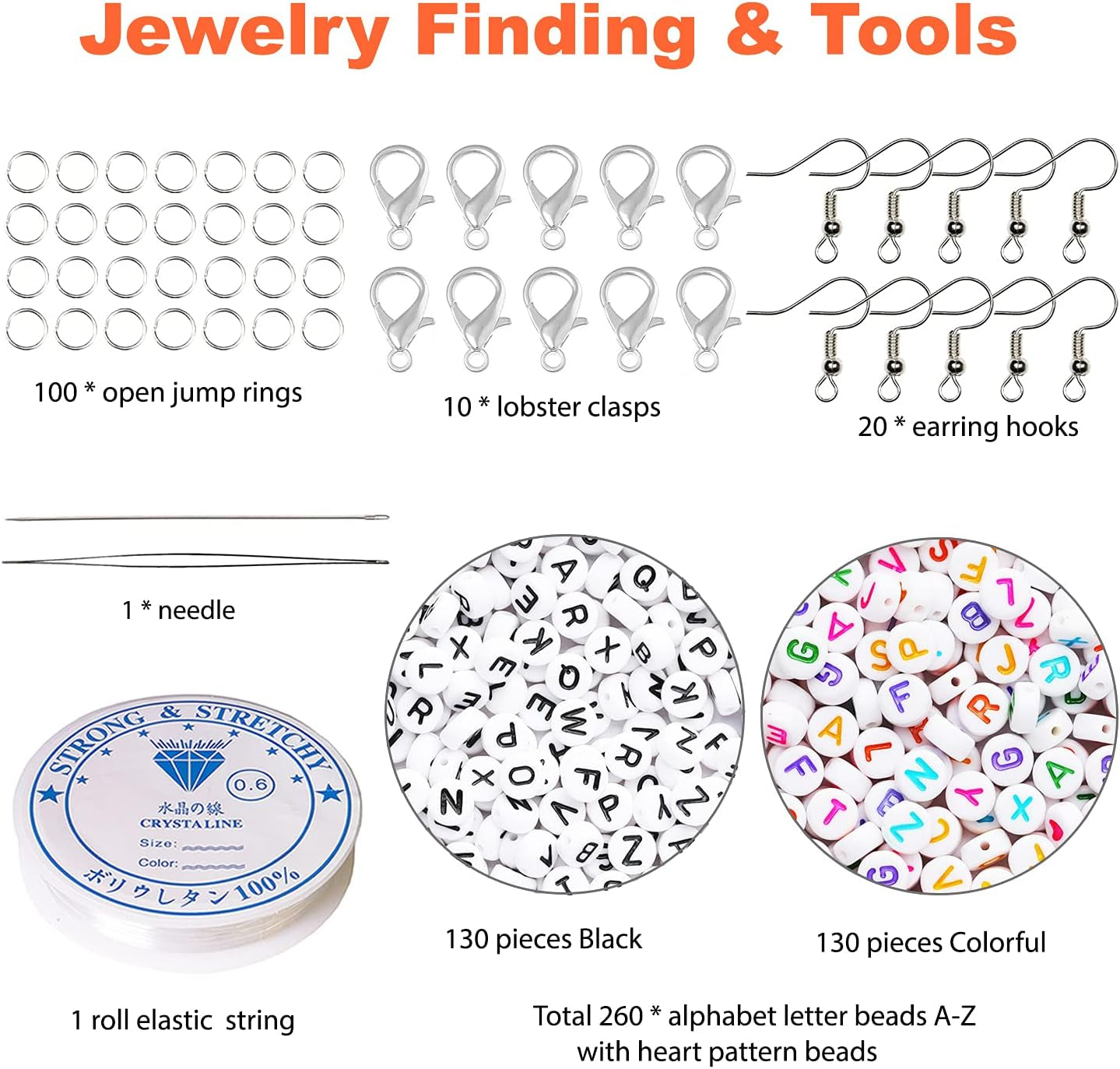 Total 48000Pcs Size 2Mm Seed Beads for Jewelry Making,12/0 Tiny Craft Beading Kit Set,260Pcs Letter Alphabet Beads with Elastic String,Earring Hooks and Claw Clasps