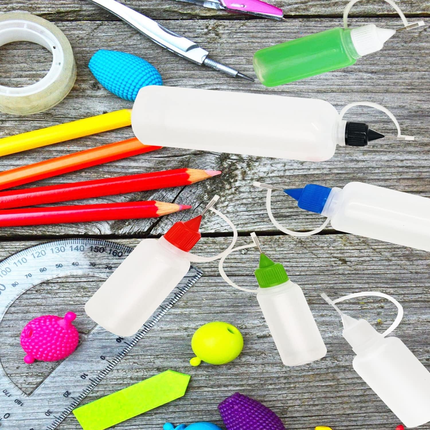 12 Pcs 1 Ounce Precision Tip Applicator Bottles, 30ML Needle Tip Glue Bottles for DIY Paper Quilling Craft, with 2 Mini Funnel, White Lids