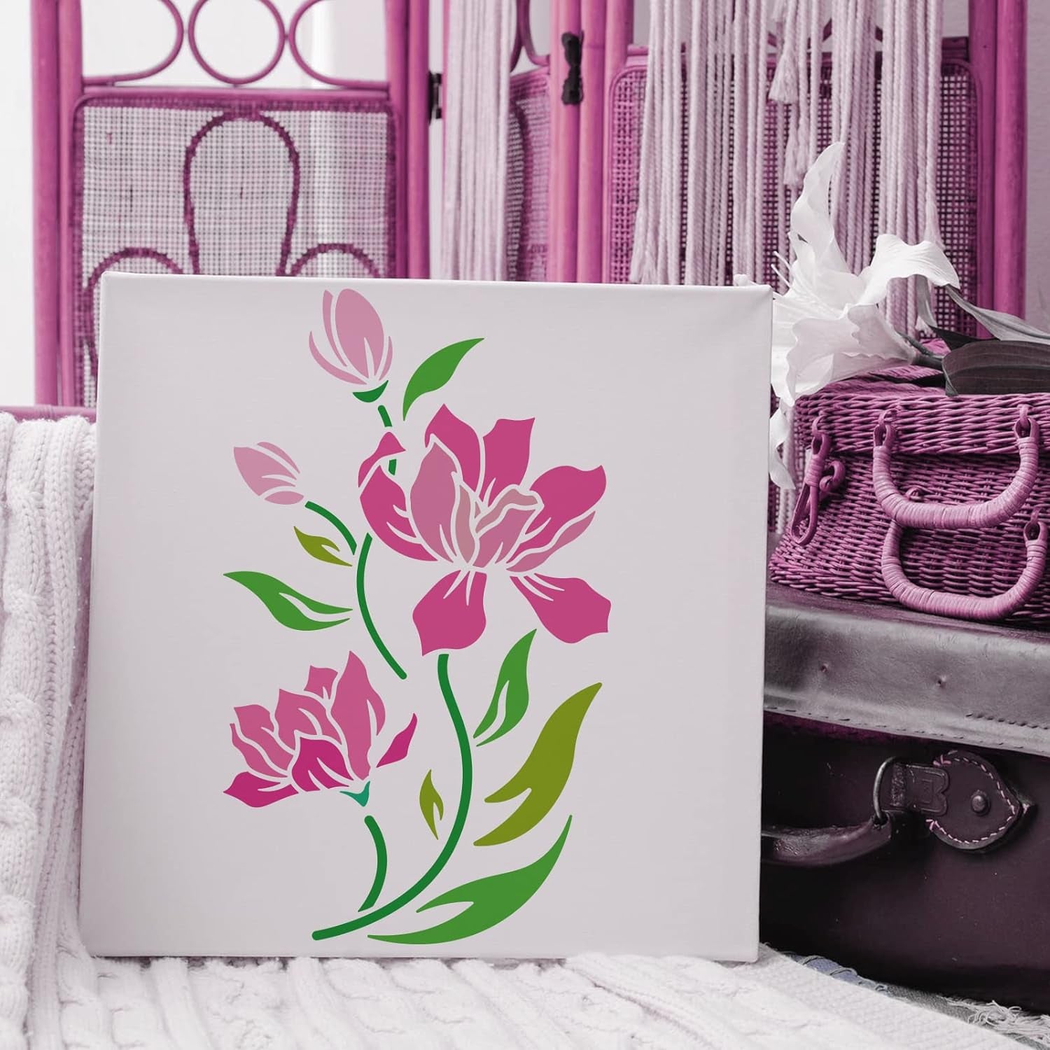9Pcs Flower Stencils for Painting 11.7X8.3 Inch Flower &amp; Leaves Drawing Template Reusable Flower Stencil DIY Stencils for Painting on Wood, Floor, Wall and Tile