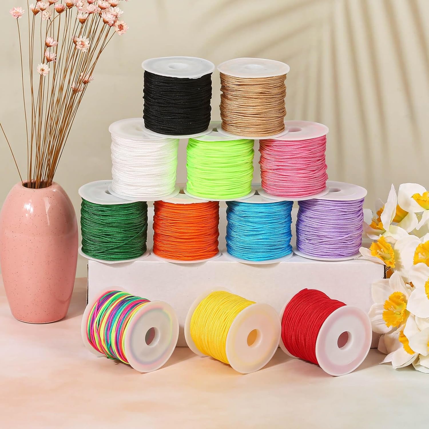 12 Rolls Nylon String for Bracelets, Chinese Knotting Nylon Cord for Jewelry Making, Nylon Beading Thread for Kumihimo, Braided Bracelets, Necklaces, Macrame Craft, Wind Chime