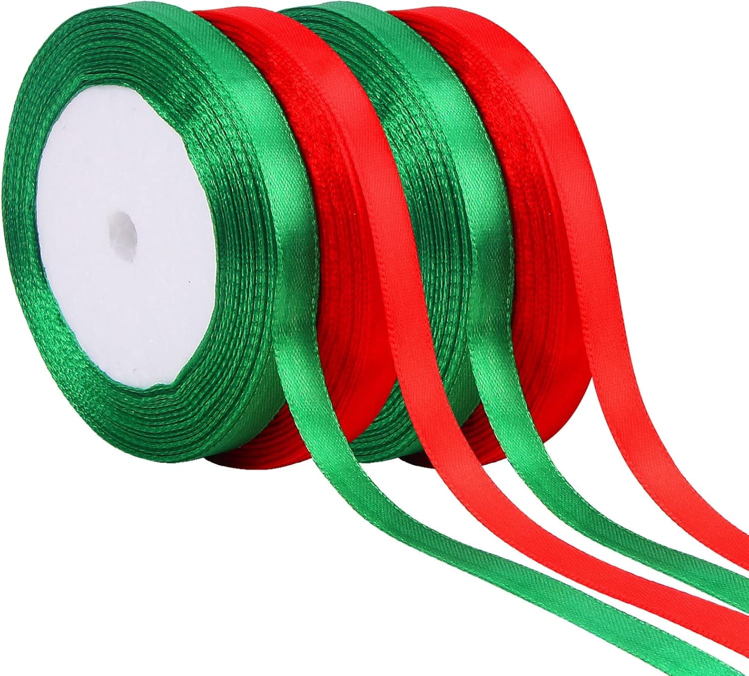 4 Rolls 100 Yards Christmas Ribbons 1Inch Wide Holiday Satin Ribbons Fabric for Gift Wrapping and DIY Craft, Red &amp; Green &amp; Gold &amp;White