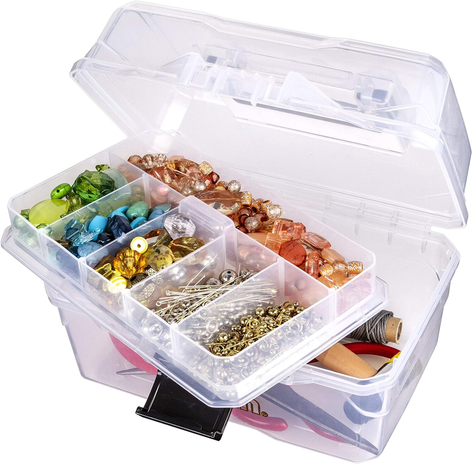 6890AG Small Project Box, Portable Art &amp; Craft Organizer with Lift-Out Tray, [1] Plastic Storage Case, Clear