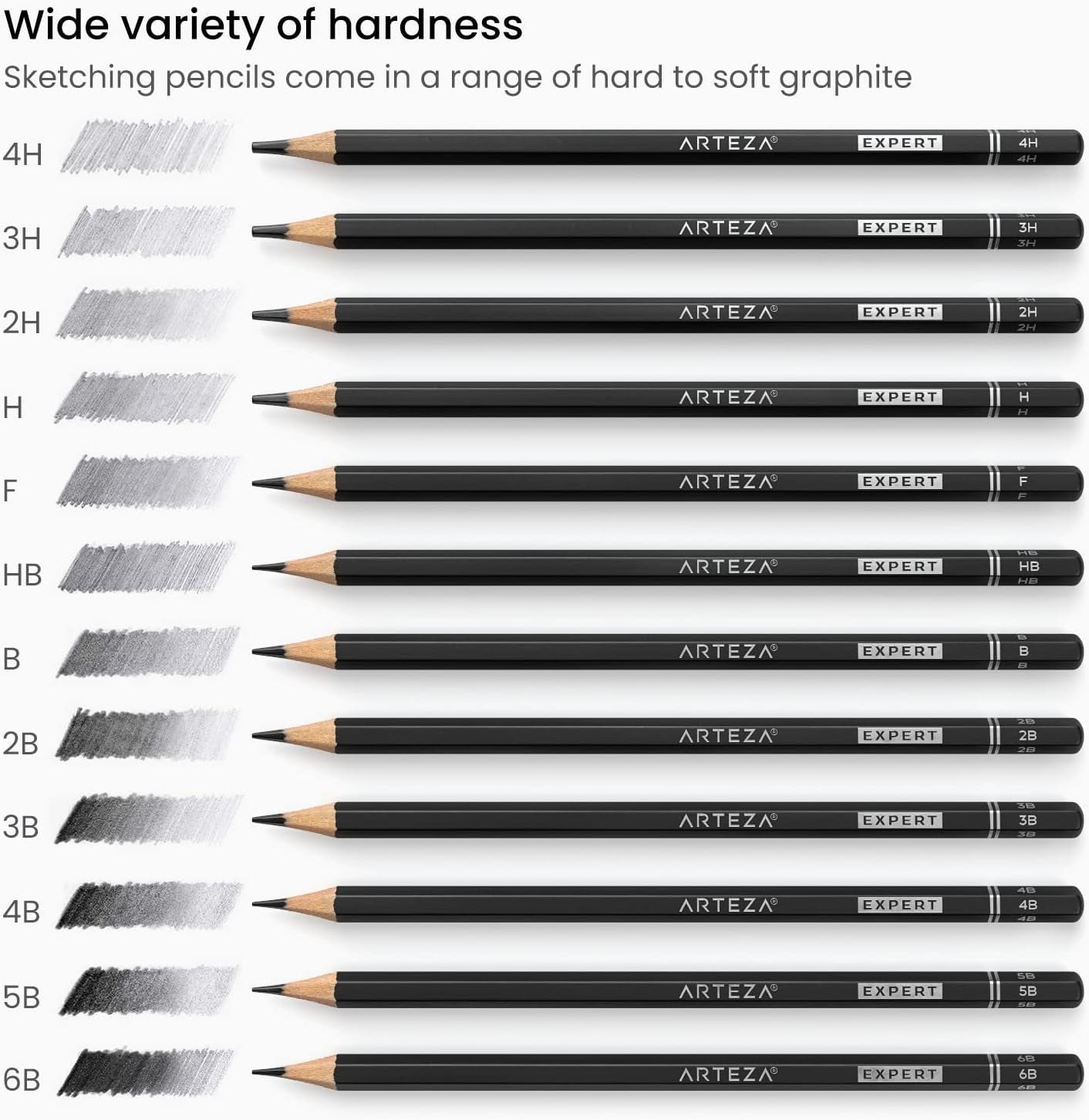 Drawing Sketch Pencils Set of 12, Medium (6B - 4H), Drawing Pencils for Sketching, Artist Graphite Pencils for Drawing