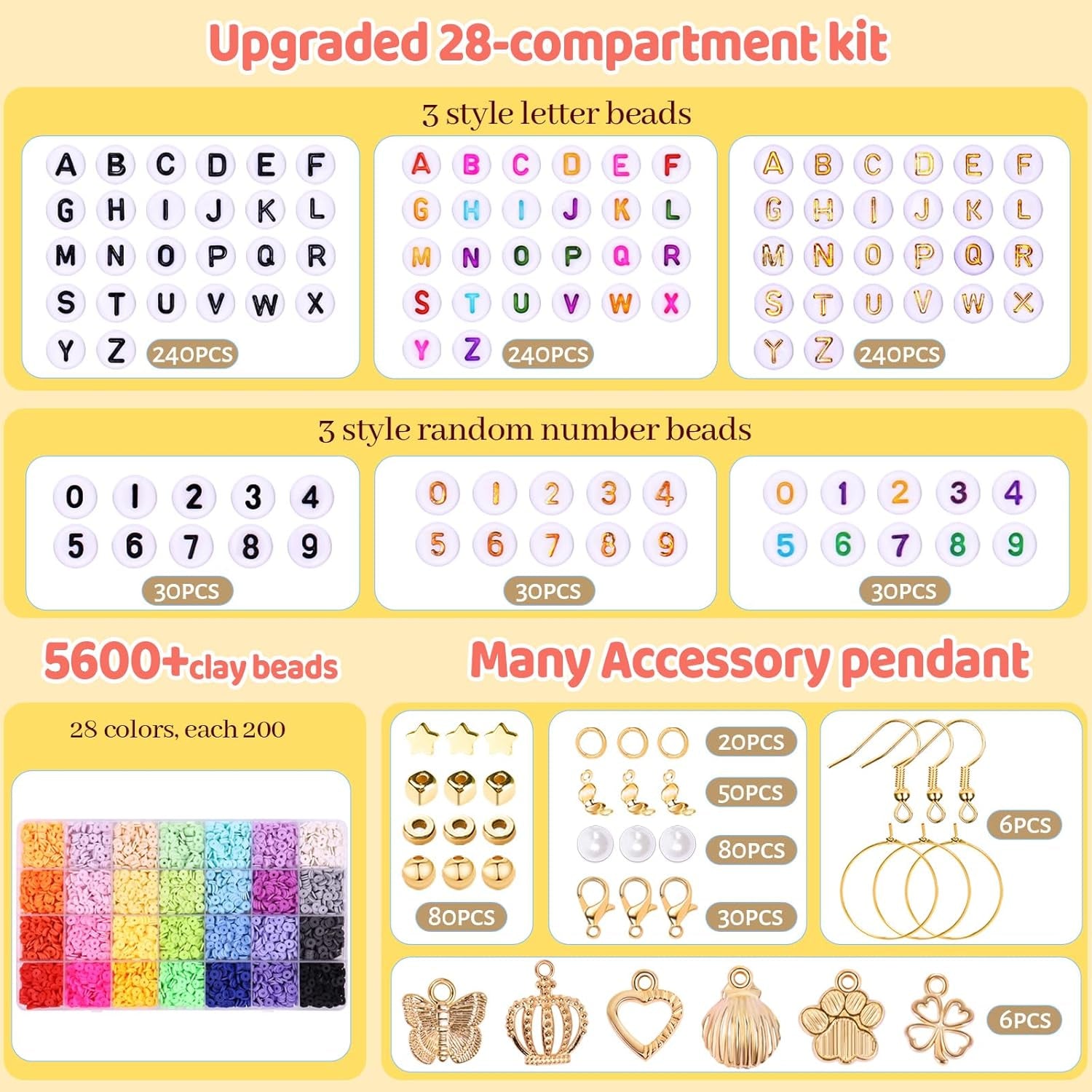 7000 PCS Friendship Bracelet Kit with A-Z Letter Beads, 28 Colors Clay Beads for Bracelets Making Kit with round Alphabet Beads Jewelry Making Kit for Adults