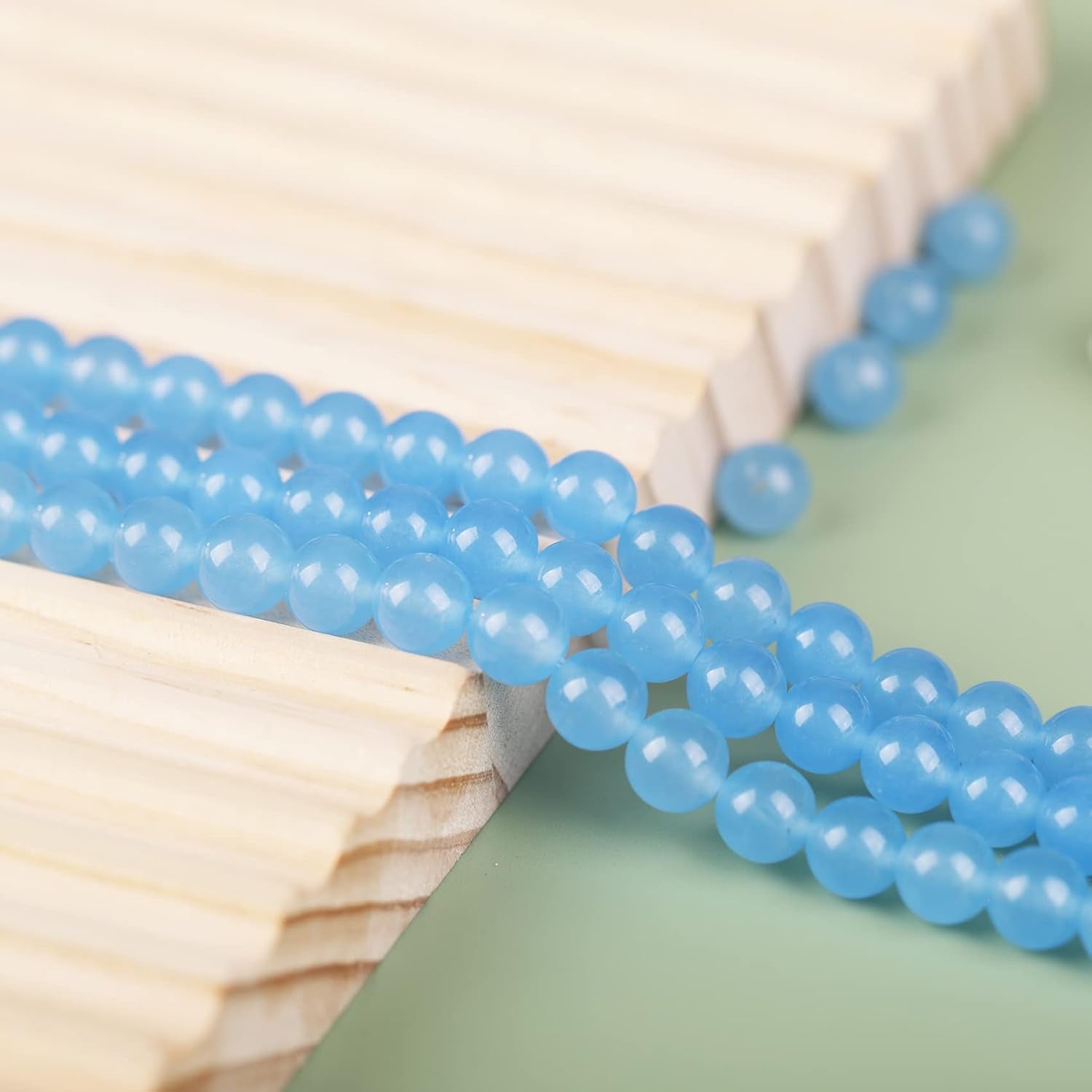 140 Pcs 8Mm Natural Gemstone Beads for Jewelry Making, Sky Blue round Smooth Healing Agate Stone Beads Bulk