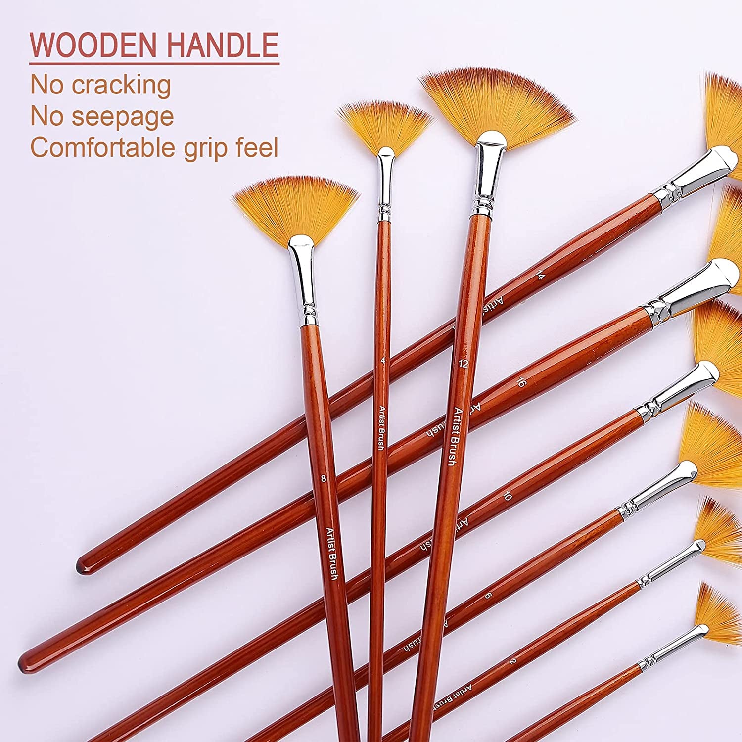 Fan Paint Brush Set of 9 Pcs, Professional Artist Acrylic Paint Brushes Set with Long Wood Handles Anti-Shedding Nylon Hair for Acrylic Watercolor Oil Painting,Rock Painting