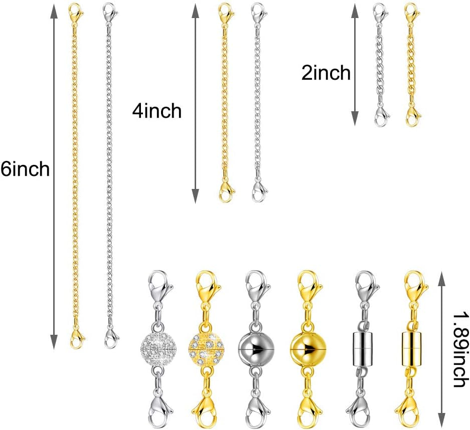 QACOWW 12 Pieces Necklace Extenders, Chain Extenders for Necklaces, Gold Jewelry Extenders, Chain Extenders for Necklace Bracelet Anklet Jewelry (Gold and Silver)