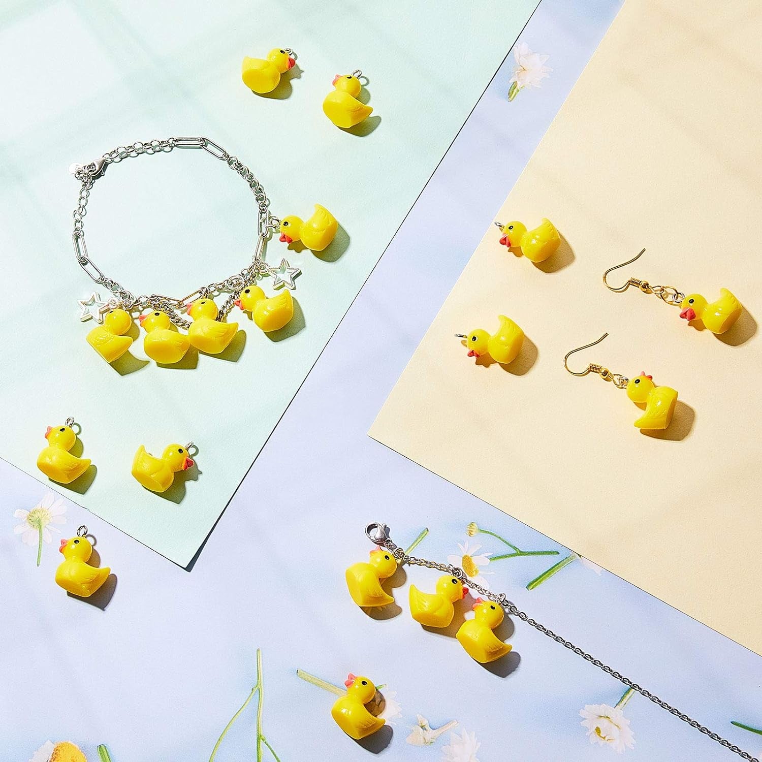 40 Pieces Mini Resin Ducks Resin Duck Charms Pendants Findings Charm DIY Duck Pendants for Bracelet Necklace Earrings Keychain Crafts