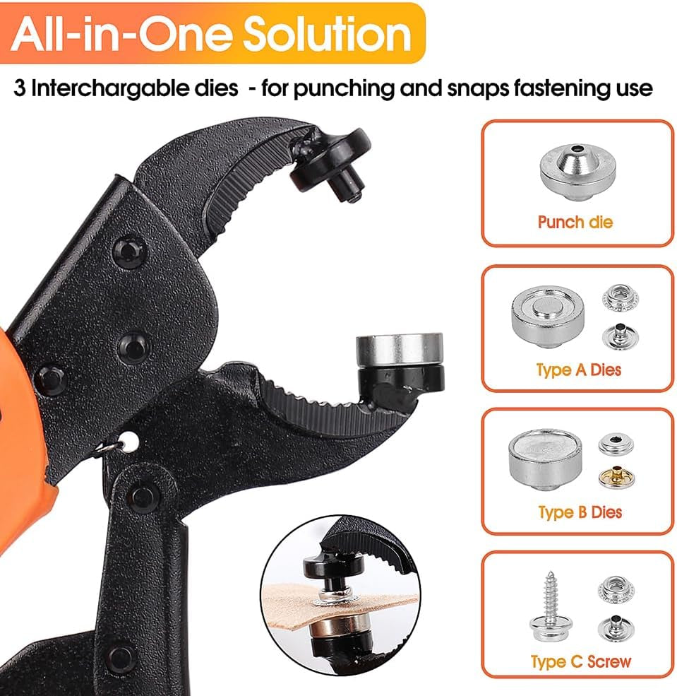 Snap Tool for Boat Cover - Heavy Duty Snap Fastener Snap Tool Snap Button Starter Kit with 15Mm Marine Grade Snap Button with Punch Hole Function for DIY Leather Canvas Tarps