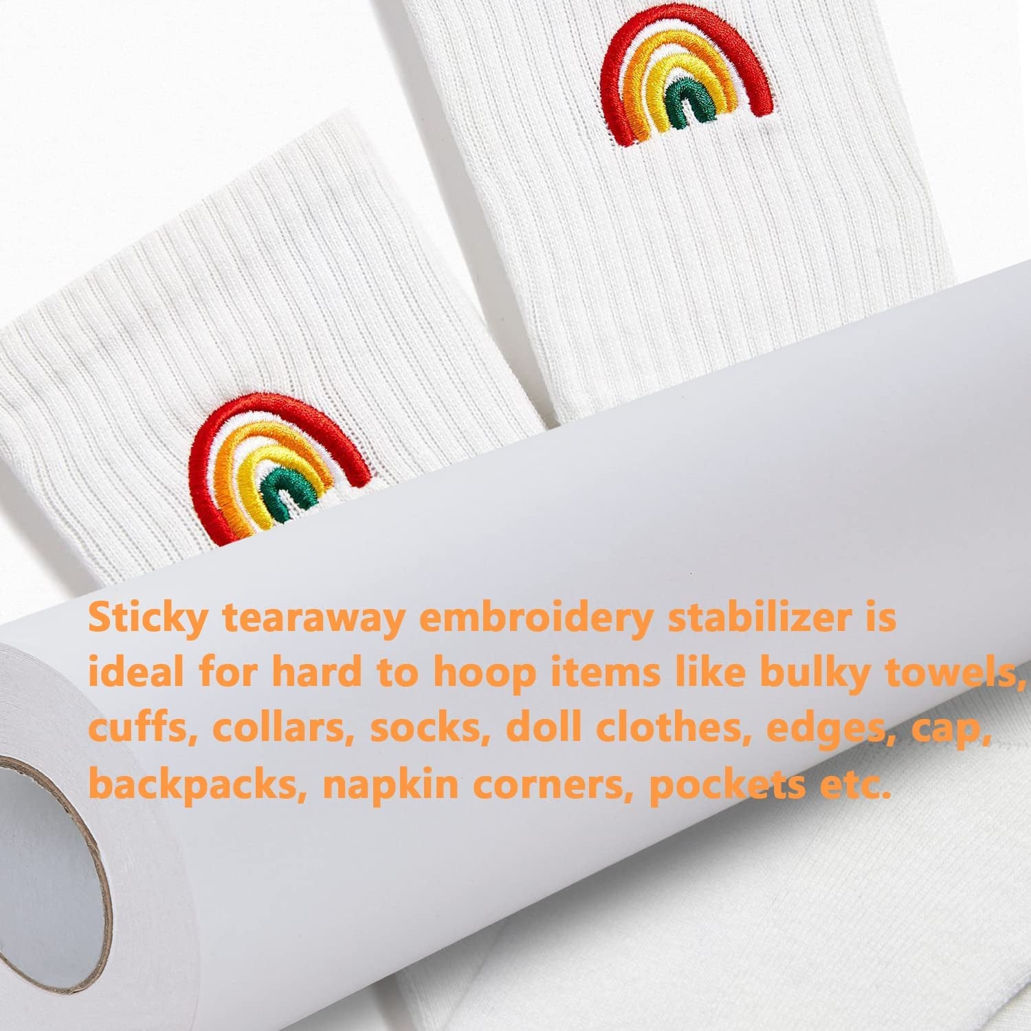 Sticky Self-Adhesive Tear Away Embroidery Stabilizer Backing 12&quot; X 10 Yd Roll - Medium Weight for Napped Fabric &amp; Hoop Less Embroidery