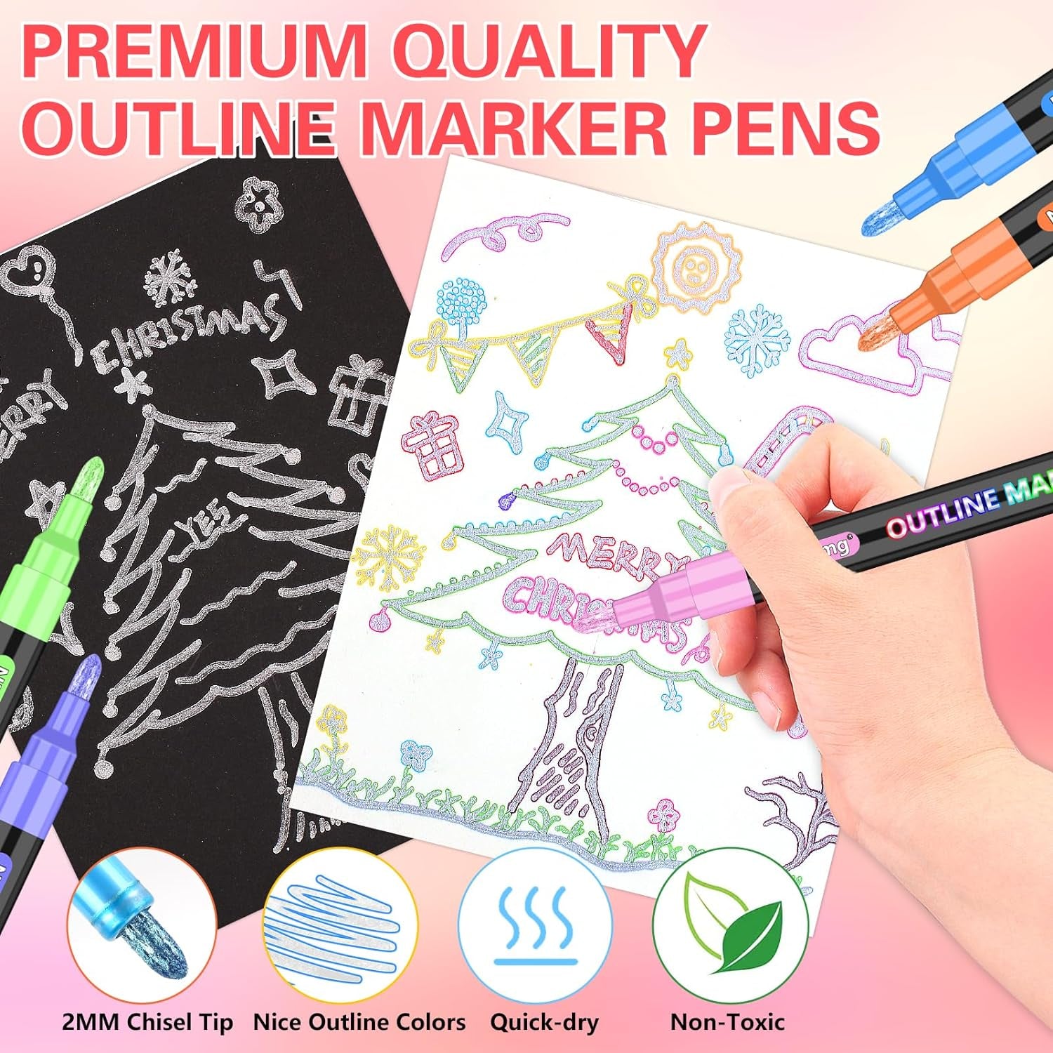 48 Outline Markers for Teen Girl Gifts Trendy Stuff, Glitter Markers Metallic Markers for Doodle Writing,Crafts for Girls 8-12