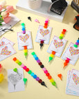 50 Sets End of Year Student Gift Stackable Crayons and Coloring Card Kindergarten Graduation Gift Bulk 2024 Congrats Grad Last Day of School Party Favor for Preschool Students(Heart)