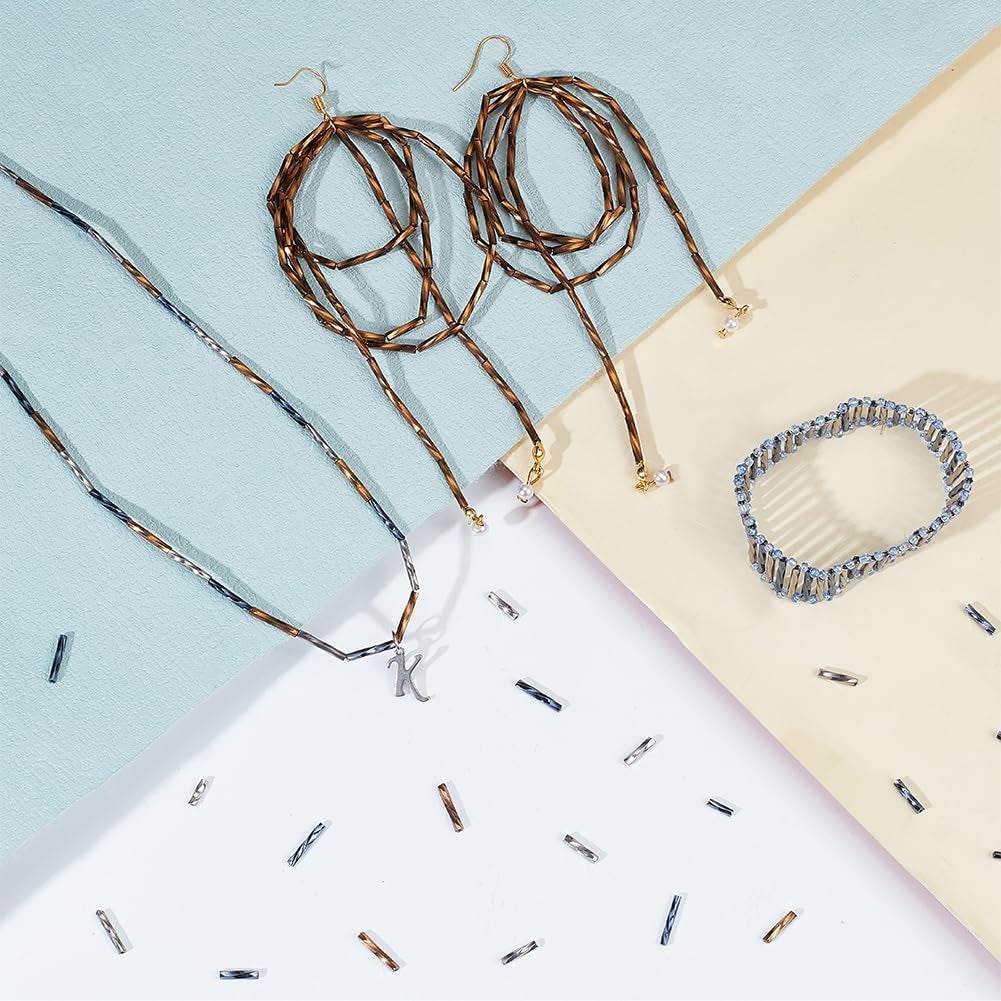 2000Pcs Twisted Bugle Beads, 3 Colors Metallic Bugle Beads 6/9/12Mm Glass Long Tube Seed Bead Craft Beads Loose Spacer Beads for Fringe Earrings Bracelets Necklaces Jewelry Crafts Making