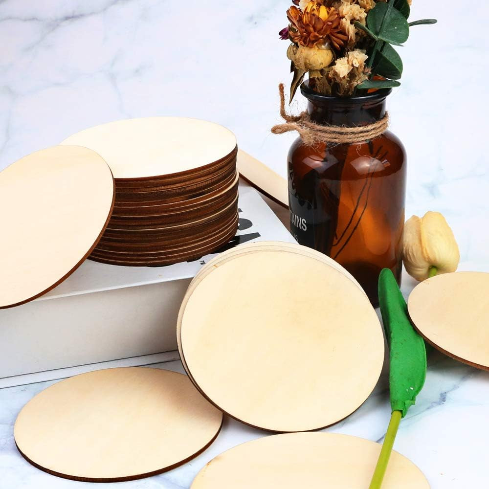 80 Pieces 4 Inch Unfinished Wood Circles Rounds Wooden Cutouts for Crafts, Door Design, Christmas Decorations, Coasters and DIY Home Decor