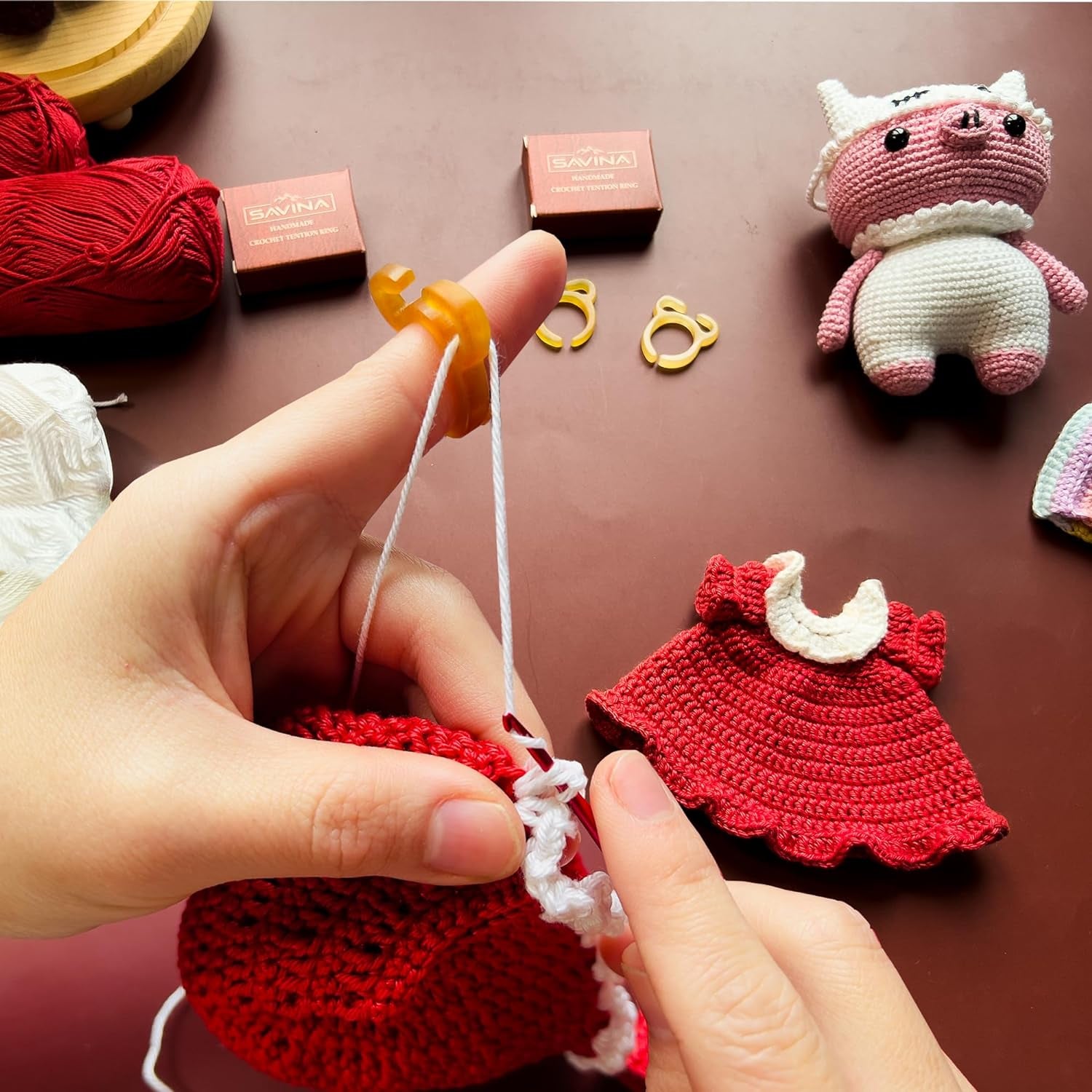 Crochet Tension Ring - Adjustable Size 16.8Mm to over 19Mm - Handmade Horn Ring for Finger, Crocheting, Knitting Yarn Ring Holder, Crochet Accessories with Box.