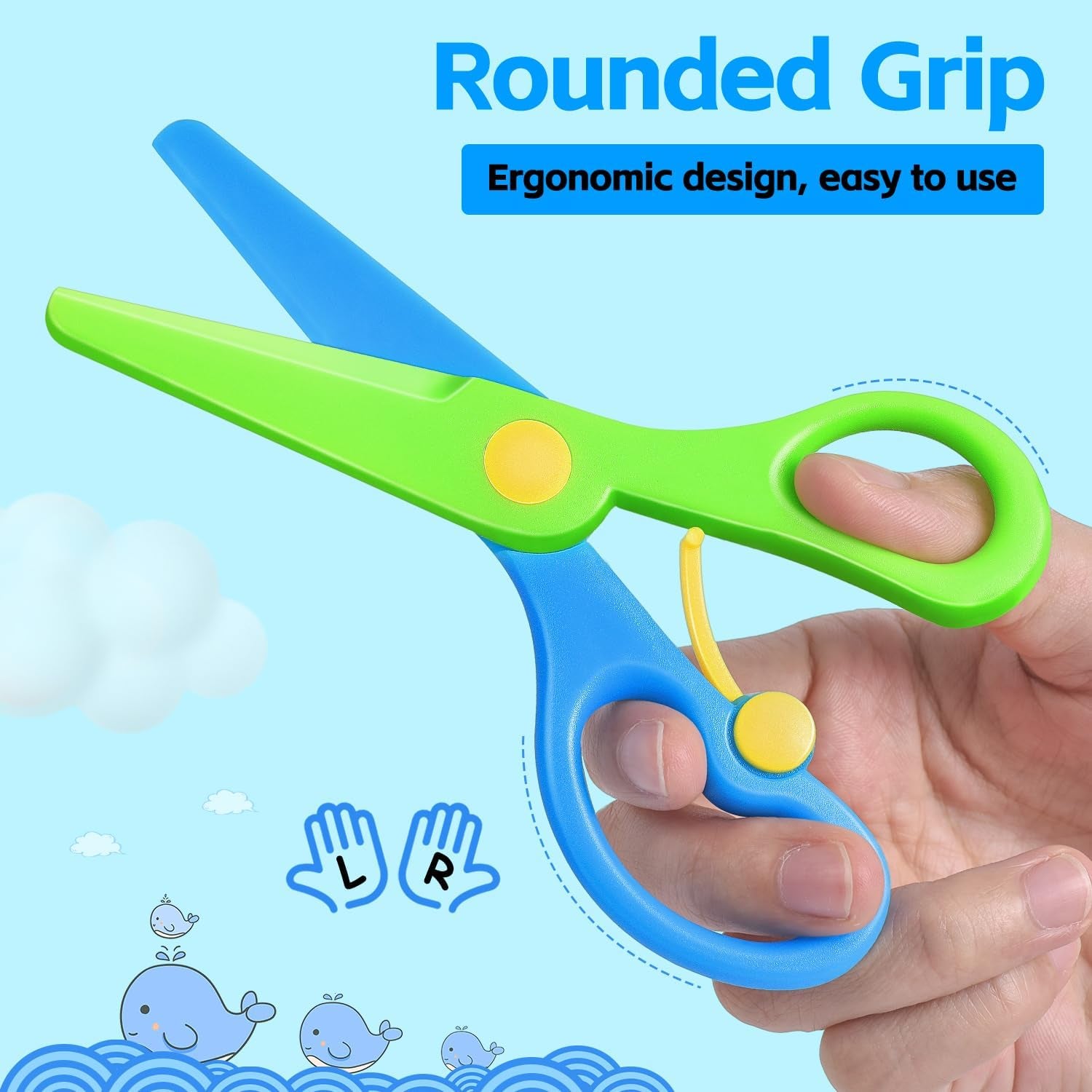 Kids Scissors,  Toddler Scissors Children Safety Scissors for Kid Ages 2-4, Blunt Tip Preschool Training Scissors Color Blocking Art Craft Scissors, 3Pcs